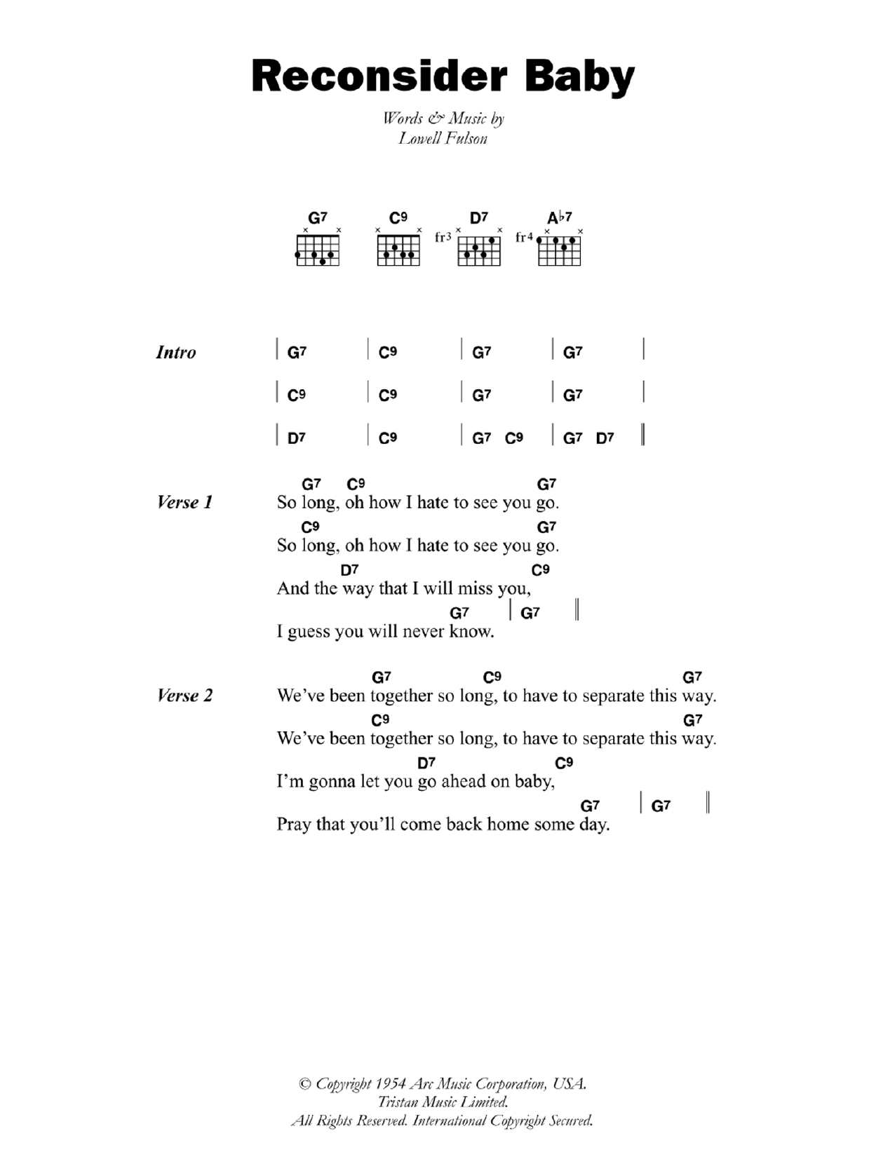 Lowell Fulson Reconsider Baby Sheet Music Notes & Chords for Melody Line, Lyrics & Chords - Download or Print PDF