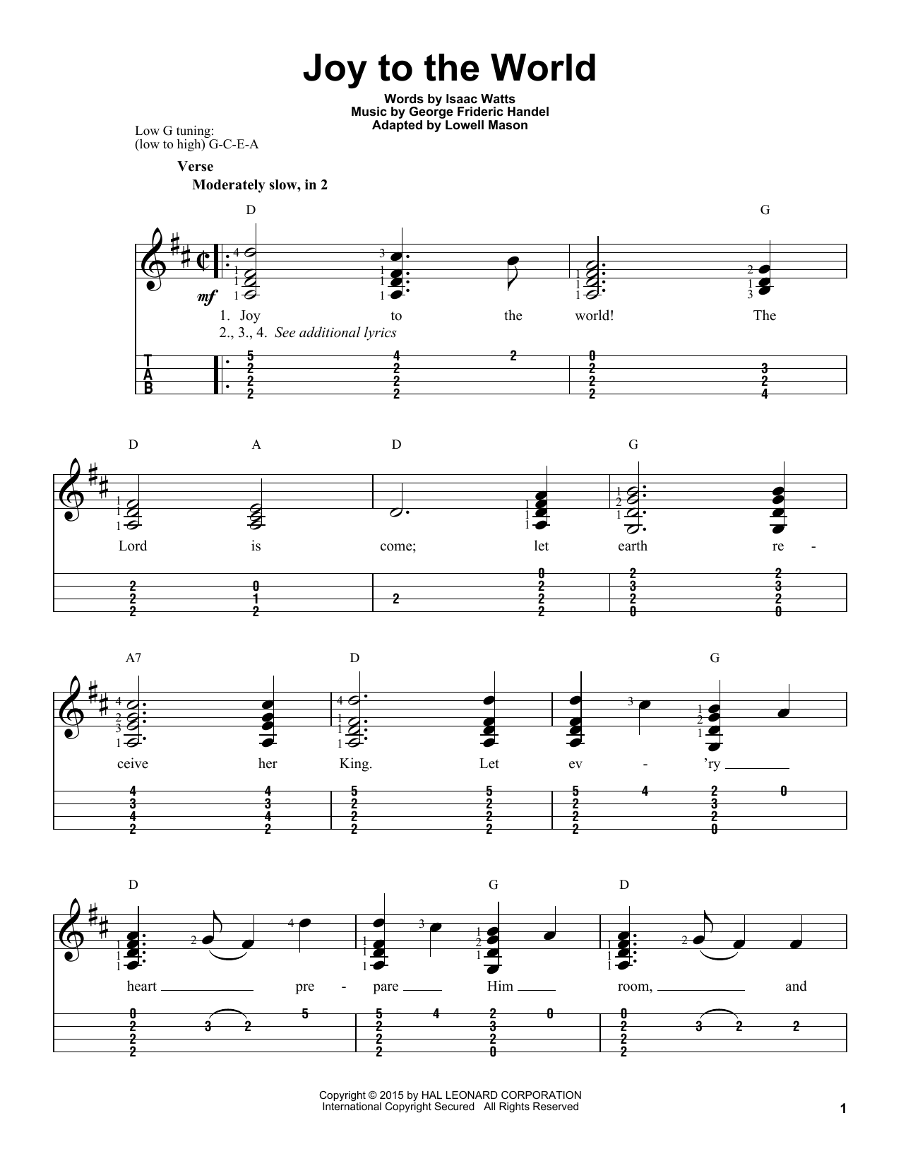 Lowell Mason Joy To The World Sheet Music Notes & Chords for Ukulele with strumming patterns - Download or Print PDF