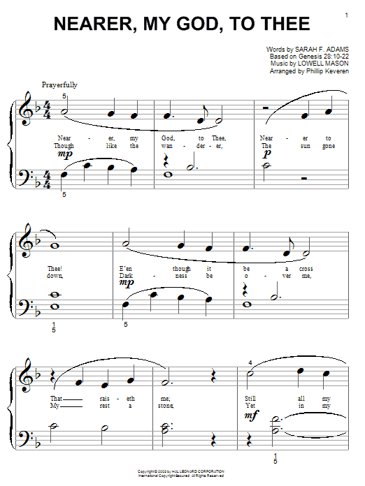 Sarah F. Adams Nearer, My God, To Thee Sheet Music Notes & Chords for Piano (Big Notes) - Download or Print PDF