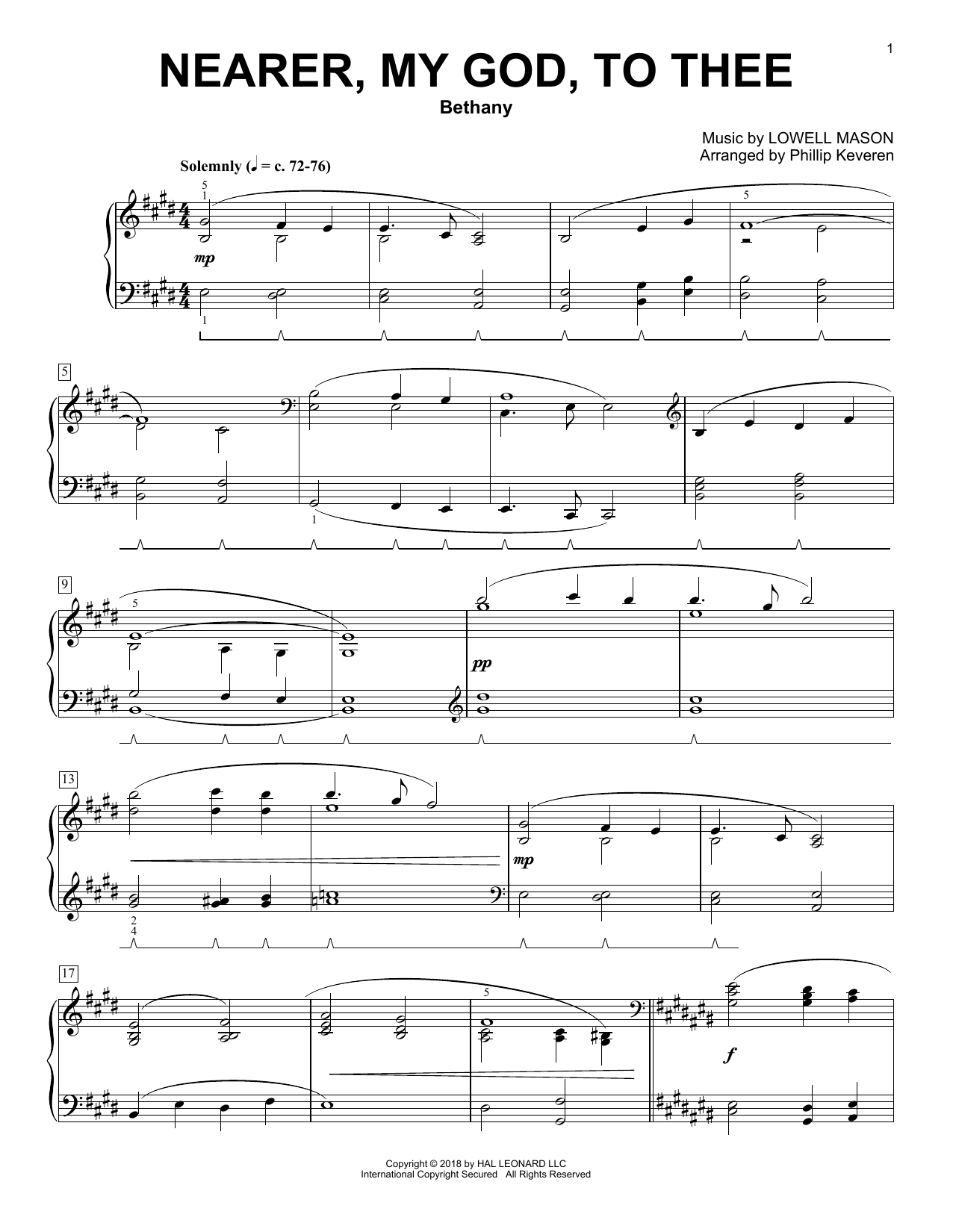 Lowell Mason Nearer, My God, To Thee [Classical version] (arr. Phillip Keveren) Sheet Music Notes & Chords for Piano - Download or Print PDF