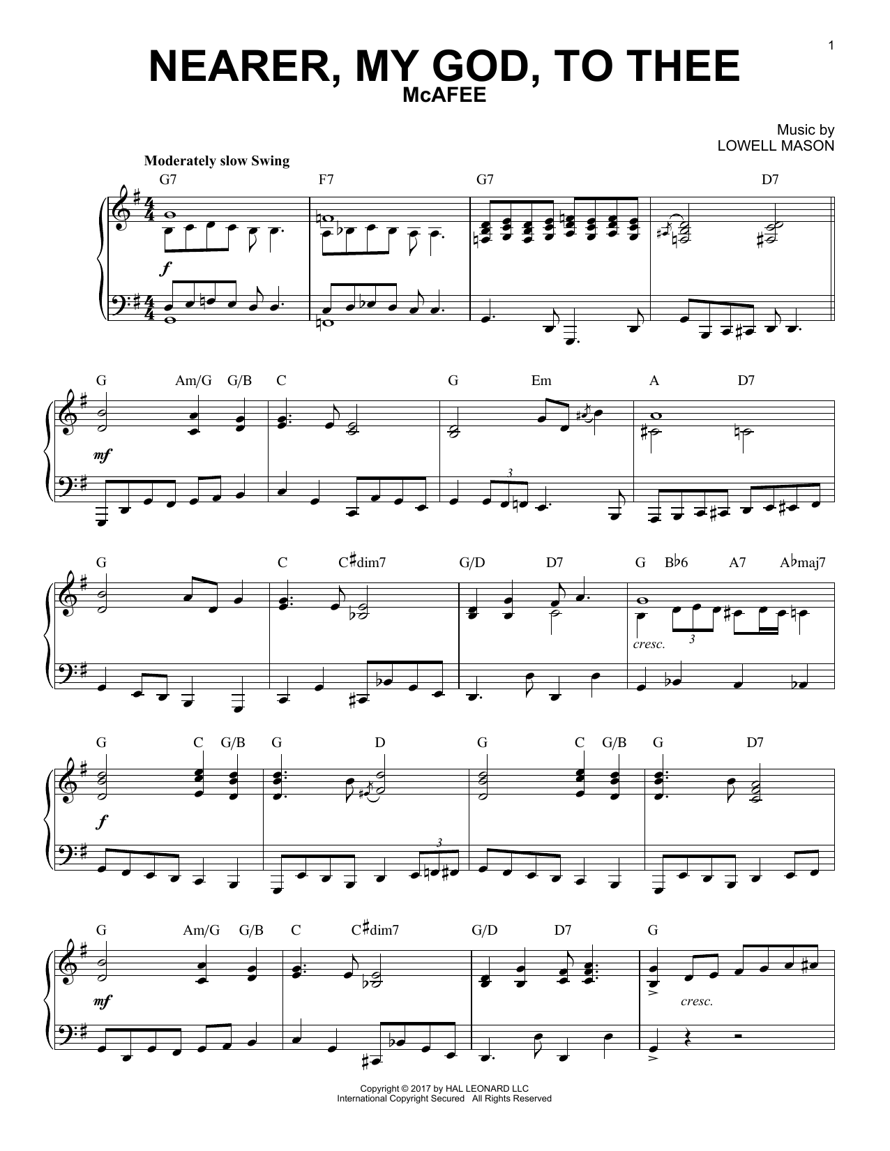 Lowell Mason Nearer, My God, To Thee [Jazz version] Sheet Music Notes & Chords for Piano - Download or Print PDF