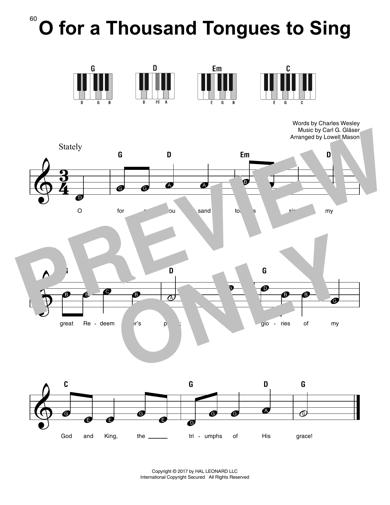 Lowell Mason O For A Thousand Tongues To Sing Sheet Music Notes & Chords for SPREP - Download or Print PDF