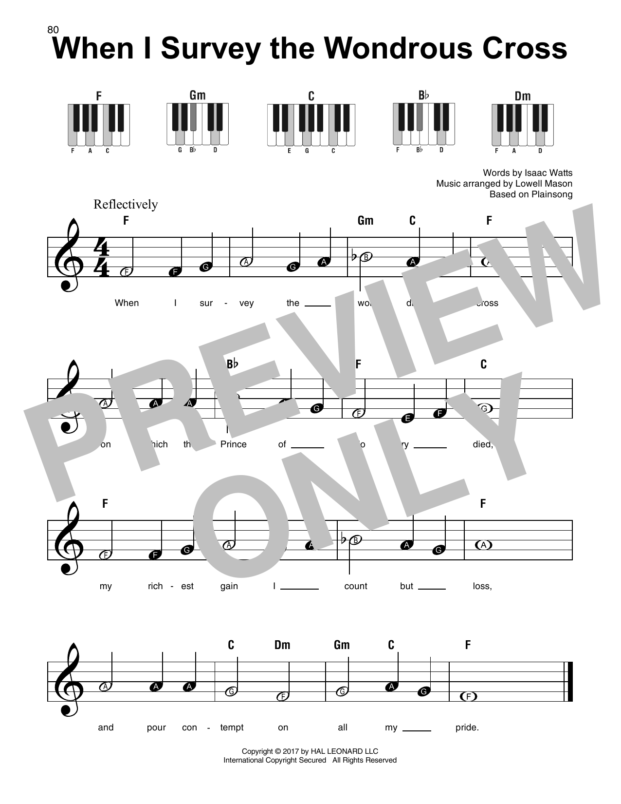 Lowell Mason When I Survey The Wondrous Cross Sheet Music Notes & Chords for Piano, Vocal & Guitar Chords (Right-Hand Melody) - Download or Print PDF