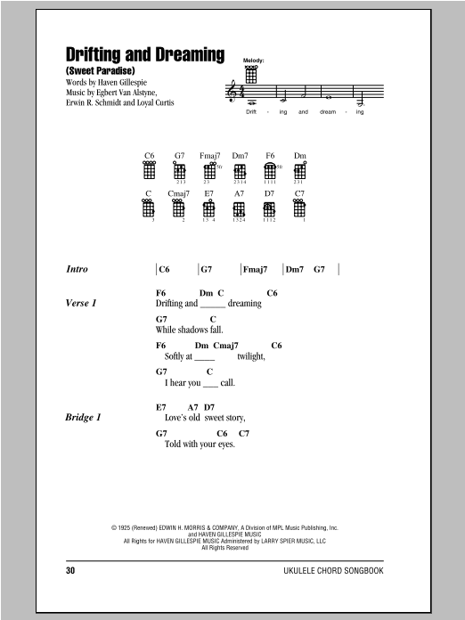 Loyal Curtis Drifting And Dreaming (Sweet Paradise) Sheet Music Notes & Chords for Ukulele Chords/Lyrics - Download or Print PDF