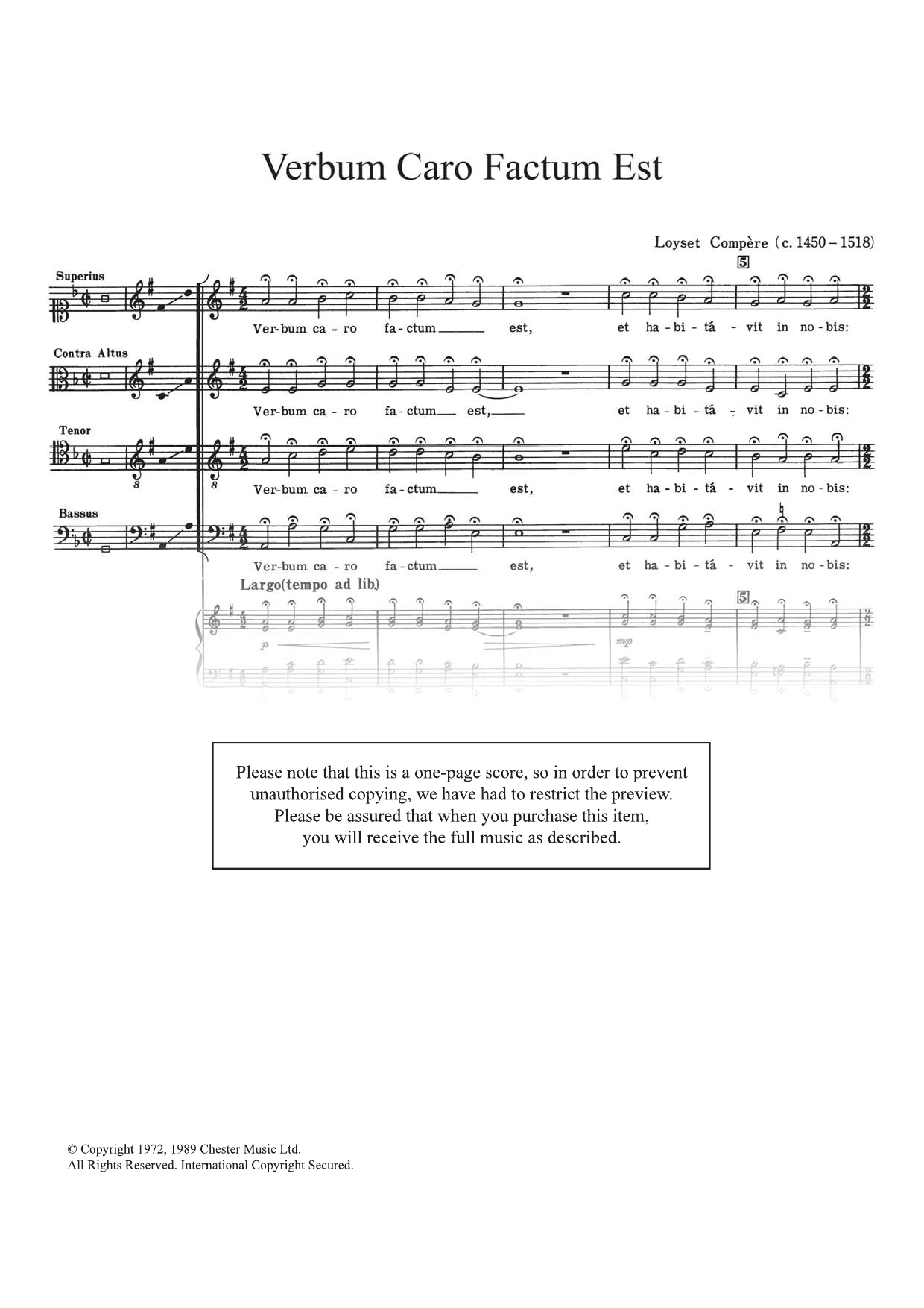 Loyset Compere Verbum Caro Factum Est Sheet Music Notes & Chords for SATB - Download or Print PDF