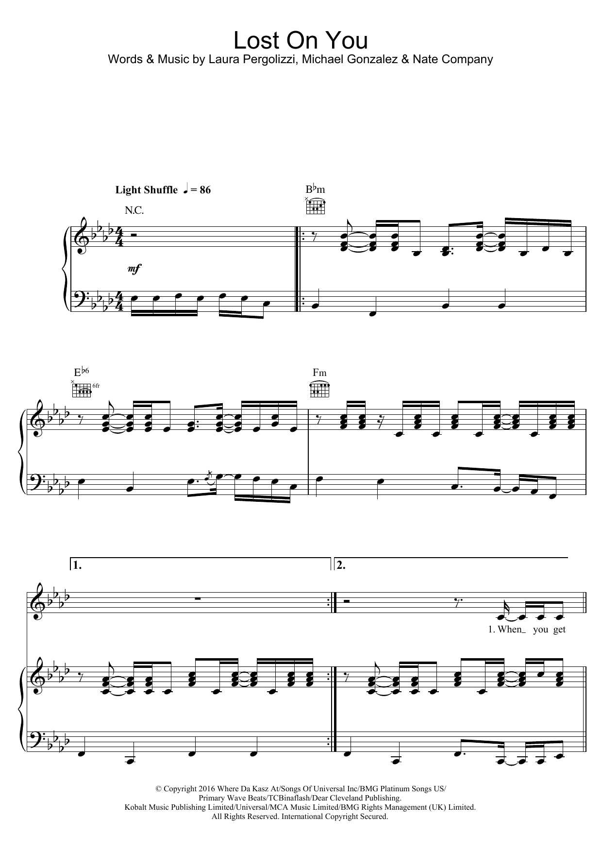 LP Lost On You Sheet Music Notes & Chords for Piano, Vocal & Guitar (Right-Hand Melody) - Download or Print PDF
