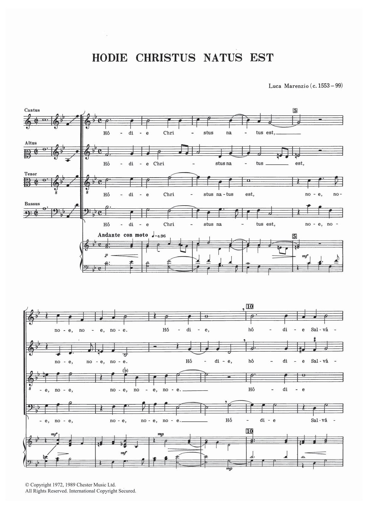Luca Marenzio Hodie Christus Natus Est Sheet Music Notes & Chords for SATB - Download or Print PDF
