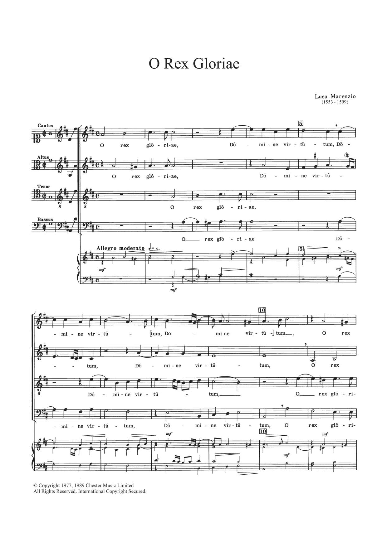 Luca Marenzio O Rex Gloriae Sheet Music Notes & Chords for Choir - Download or Print PDF