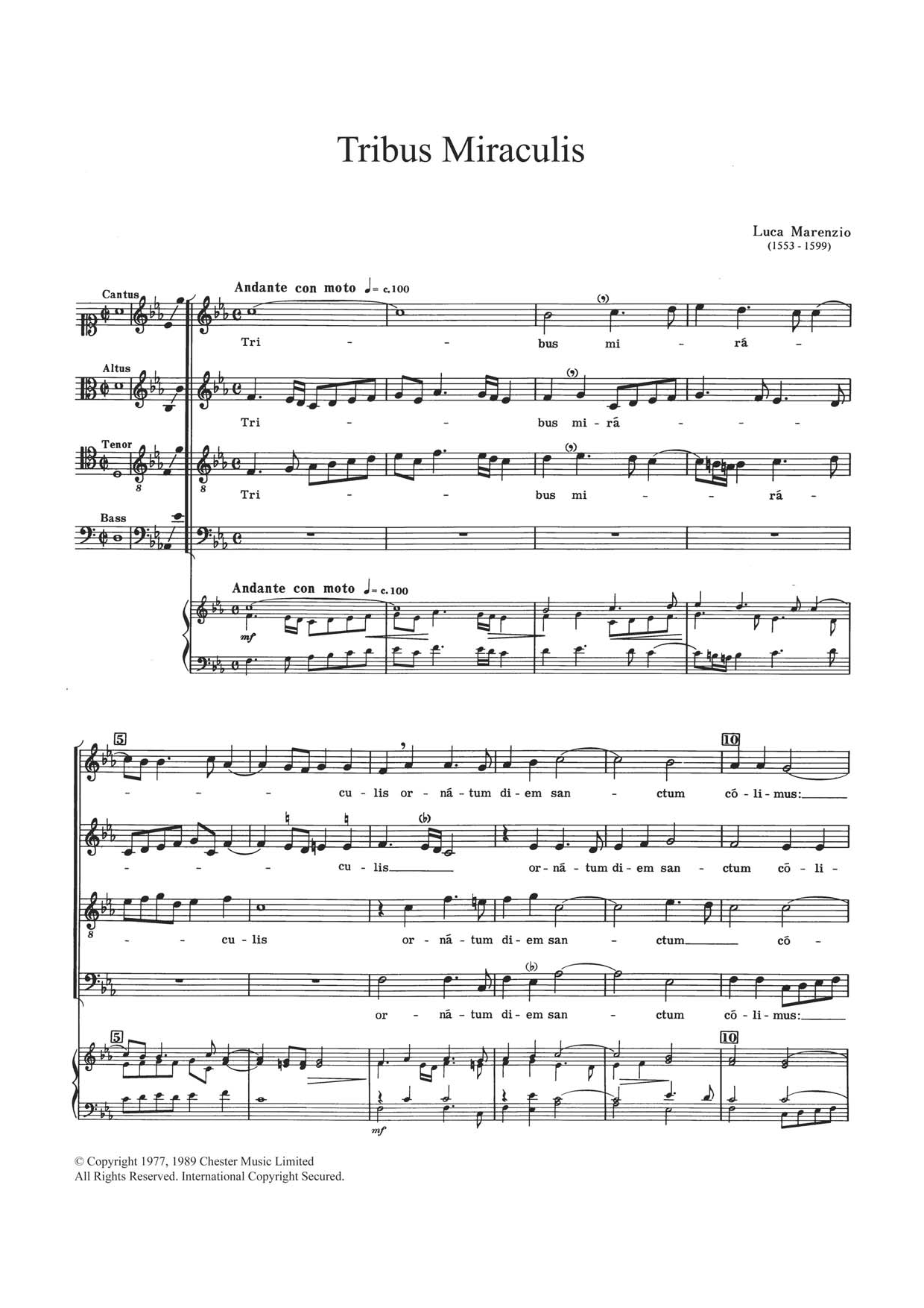 Luca Marenzio Tribus Miraculis Sheet Music Notes & Chords for Choir - Download or Print PDF