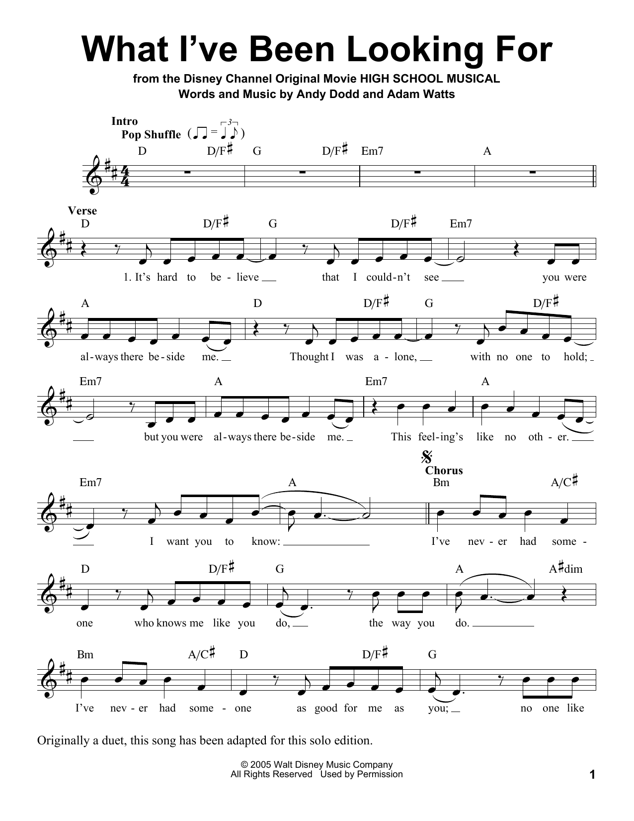 Lucas Gabreel and Ashley Tisdale What I've Been Looking For Sheet Music Notes & Chords for Voice - Download or Print PDF