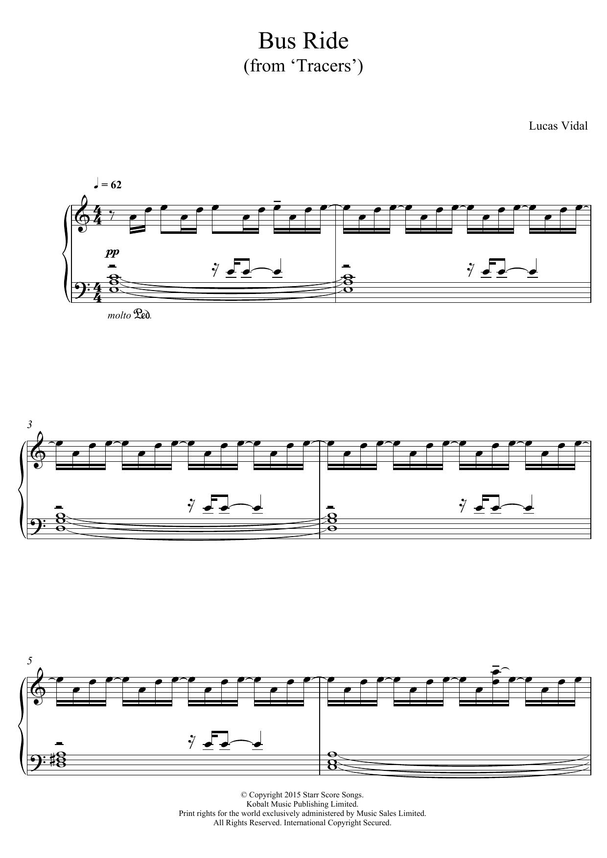 Lucas Vidal Bus Ride (from 'Tracers') Sheet Music Notes & Chords for Piano - Download or Print PDF