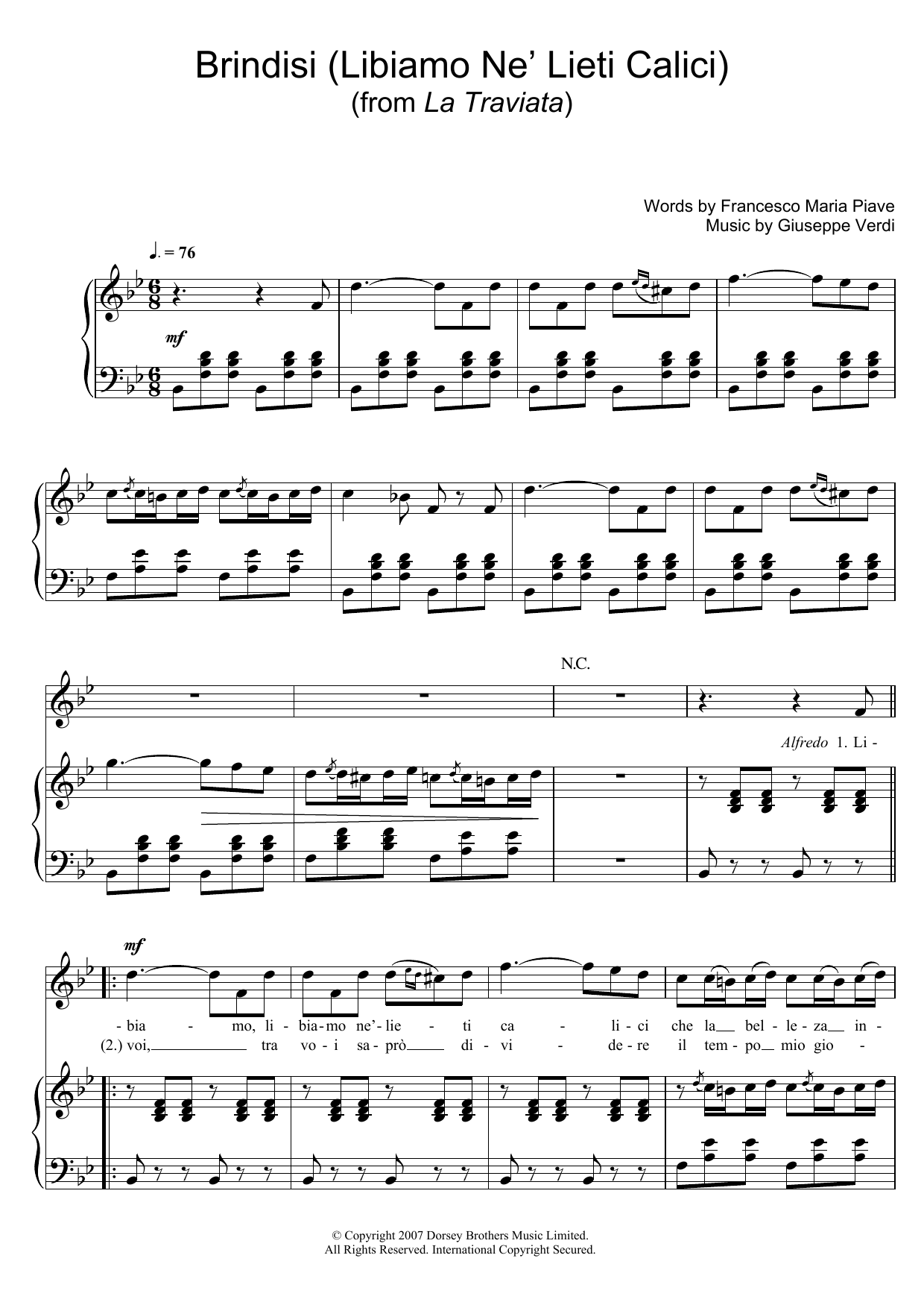 Luciano Pavarotti Brindisi (Libiamo Ne' Lieti Calici) (from La Traviata) Sheet Music Notes & Chords for Piano, Vocal & Guitar - Download or Print PDF