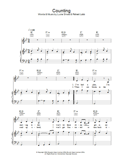 Lucie Silvas Counting Sheet Music Notes & Chords for Piano, Vocal & Guitar (Right-Hand Melody) - Download or Print PDF