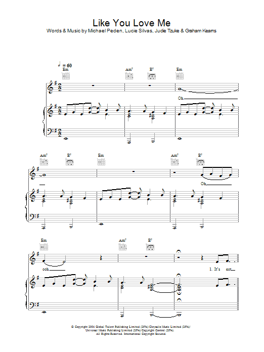 Lucie Silvas Like You Love Me Sheet Music Notes & Chords for Piano, Vocal & Guitar (Right-Hand Melody) - Download or Print PDF