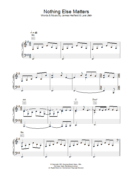 Lucie Silvas Nothing Else Matters Sheet Music Notes & Chords for Piano, Vocal & Guitar (Right-Hand Melody) - Download or Print PDF