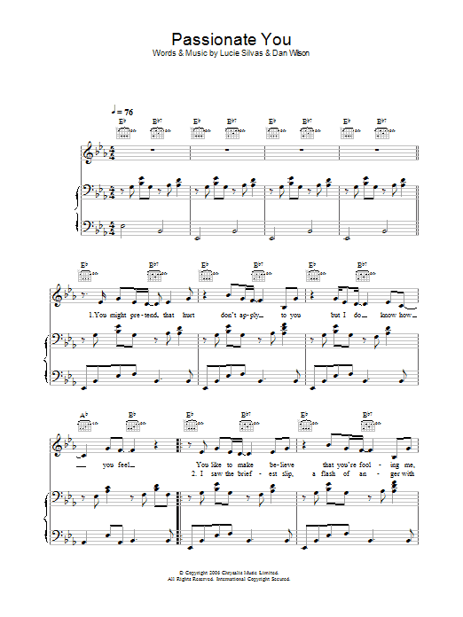 Lucie Silvas Passionate You Sheet Music Notes & Chords for Piano, Vocal & Guitar - Download or Print PDF