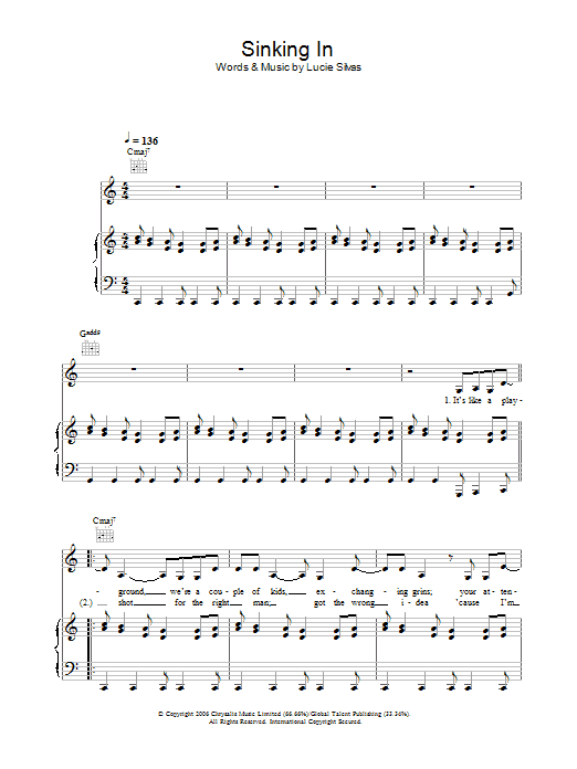 Lucie Silvas Sinking In Sheet Music Notes & Chords for Piano, Vocal & Guitar - Download or Print PDF