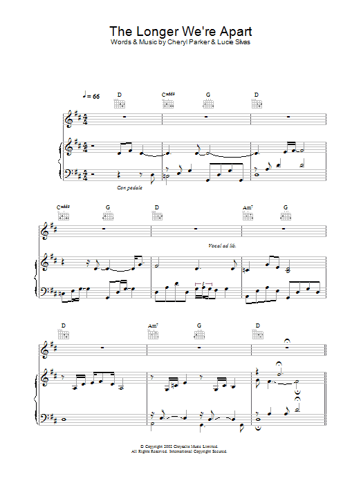 Lucie Silvas The Longer We're Apart Sheet Music Notes & Chords for Piano, Vocal & Guitar (Right-Hand Melody) - Download or Print PDF