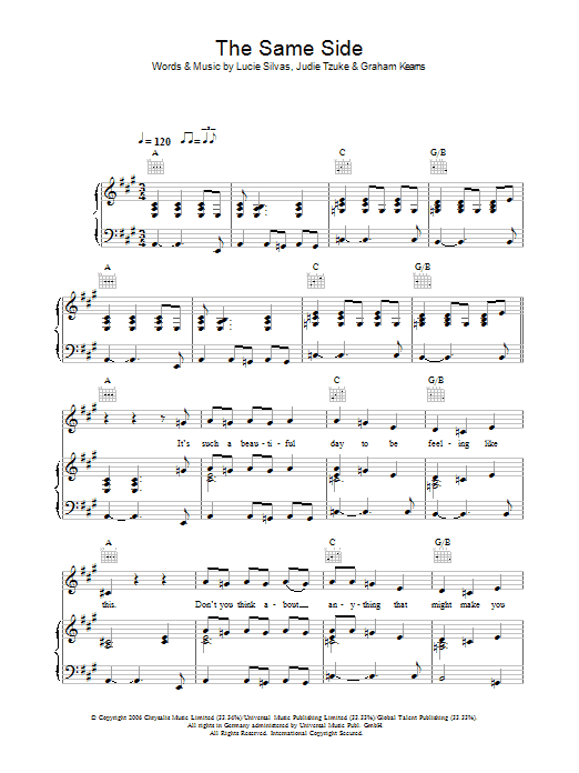 Lucie Silvas The Same Side Sheet Music Notes & Chords for Piano, Vocal & Guitar (Right-Hand Melody) - Download or Print PDF