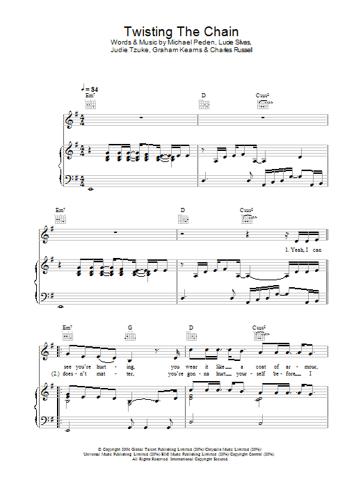 Lucie Silvas Twisting The Chain Sheet Music Notes & Chords for Piano, Vocal & Guitar (Right-Hand Melody) - Download or Print PDF