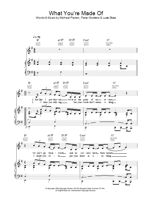 Lucie Silvas What You're Made Of Sheet Music Notes & Chords for Piano, Vocal & Guitar (Right-Hand Melody) - Download or Print PDF