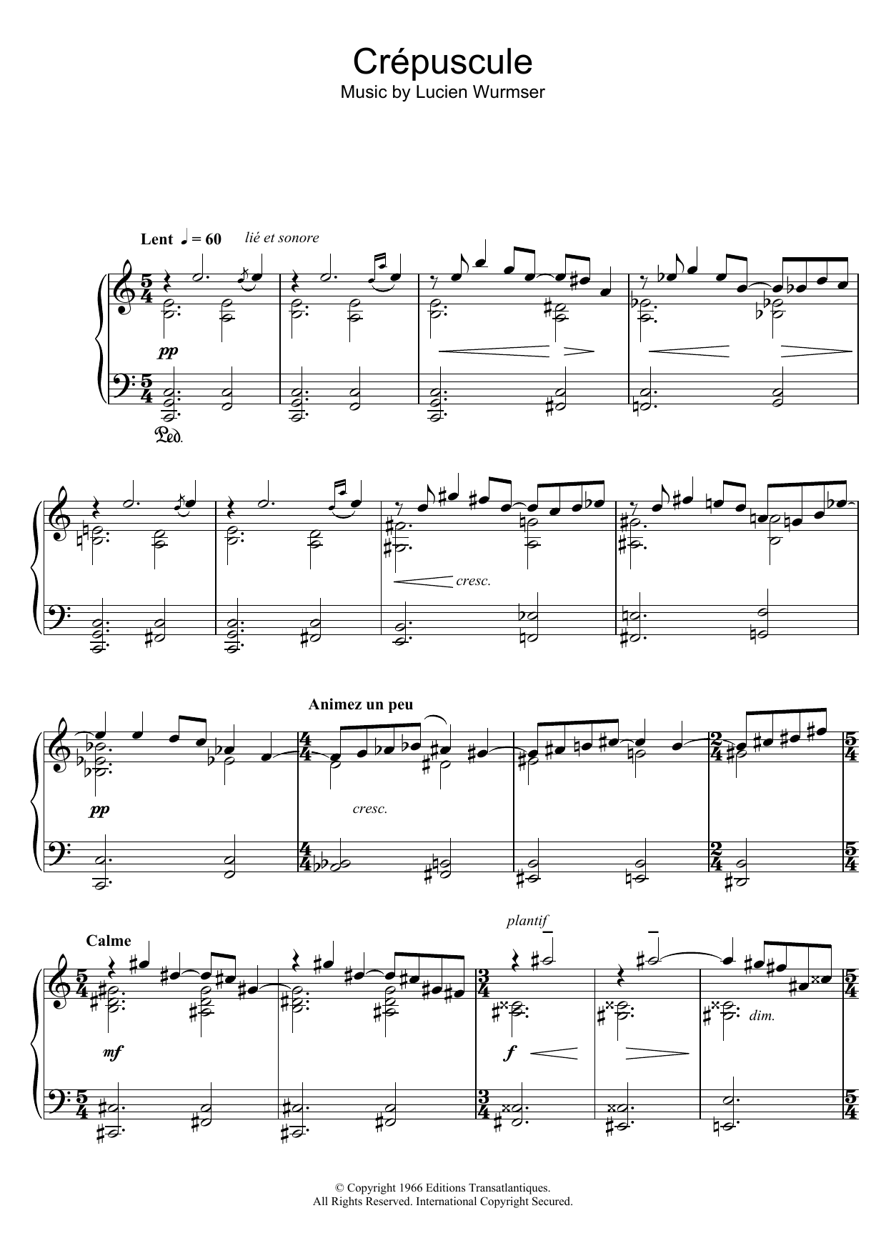 Lucien Wurmser Crepuscule Sheet Music Notes & Chords for Piano - Download or Print PDF
