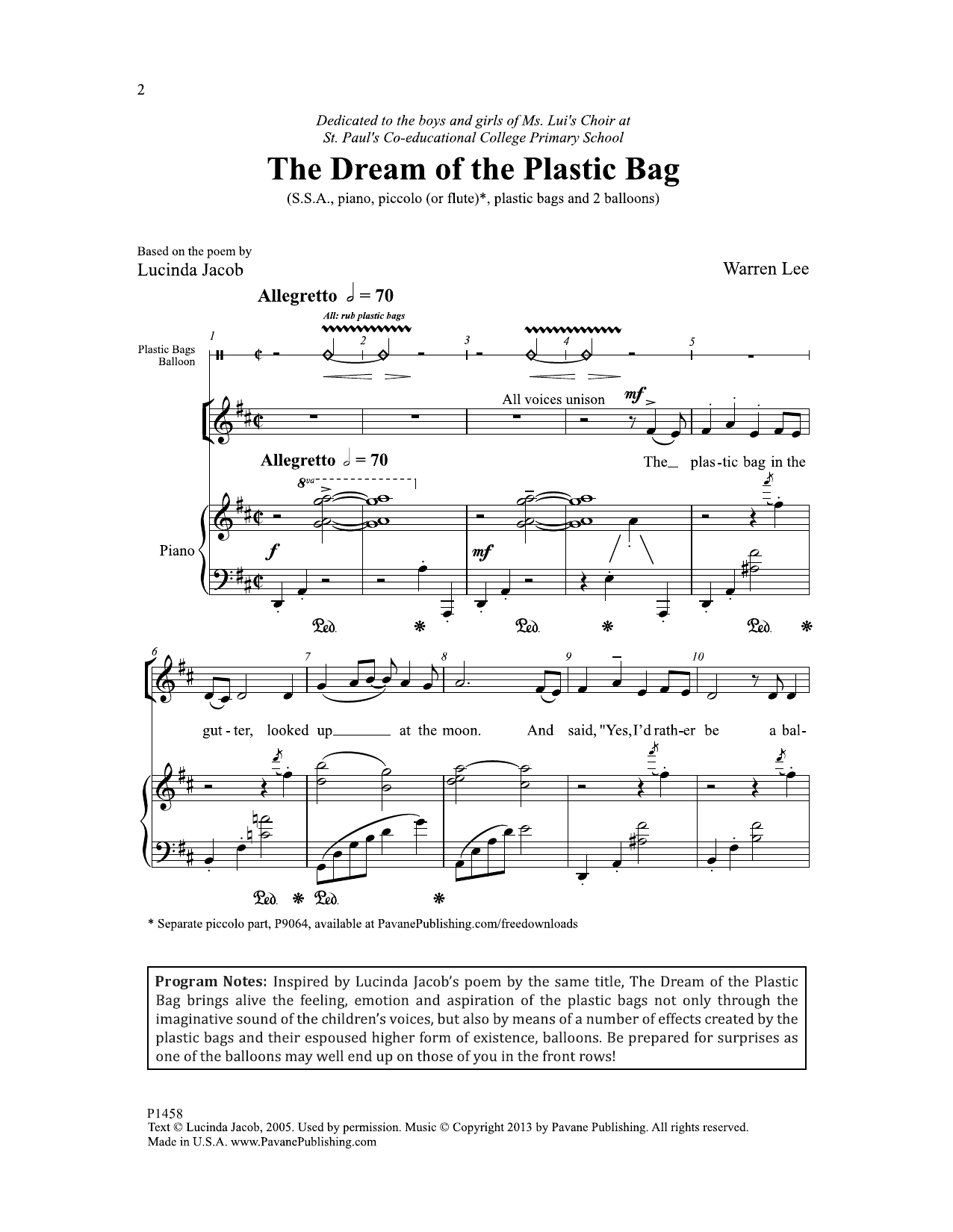 Lucinda Jacob The Dream of the Plastic Bag Sheet Music Notes & Chords for Choral - Download or Print PDF