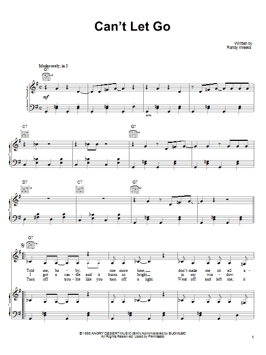 Lucinda Williams Can't Let Go Sheet Music Notes & Chords for Piano, Vocal & Guitar (Right-Hand Melody) - Download or Print PDF