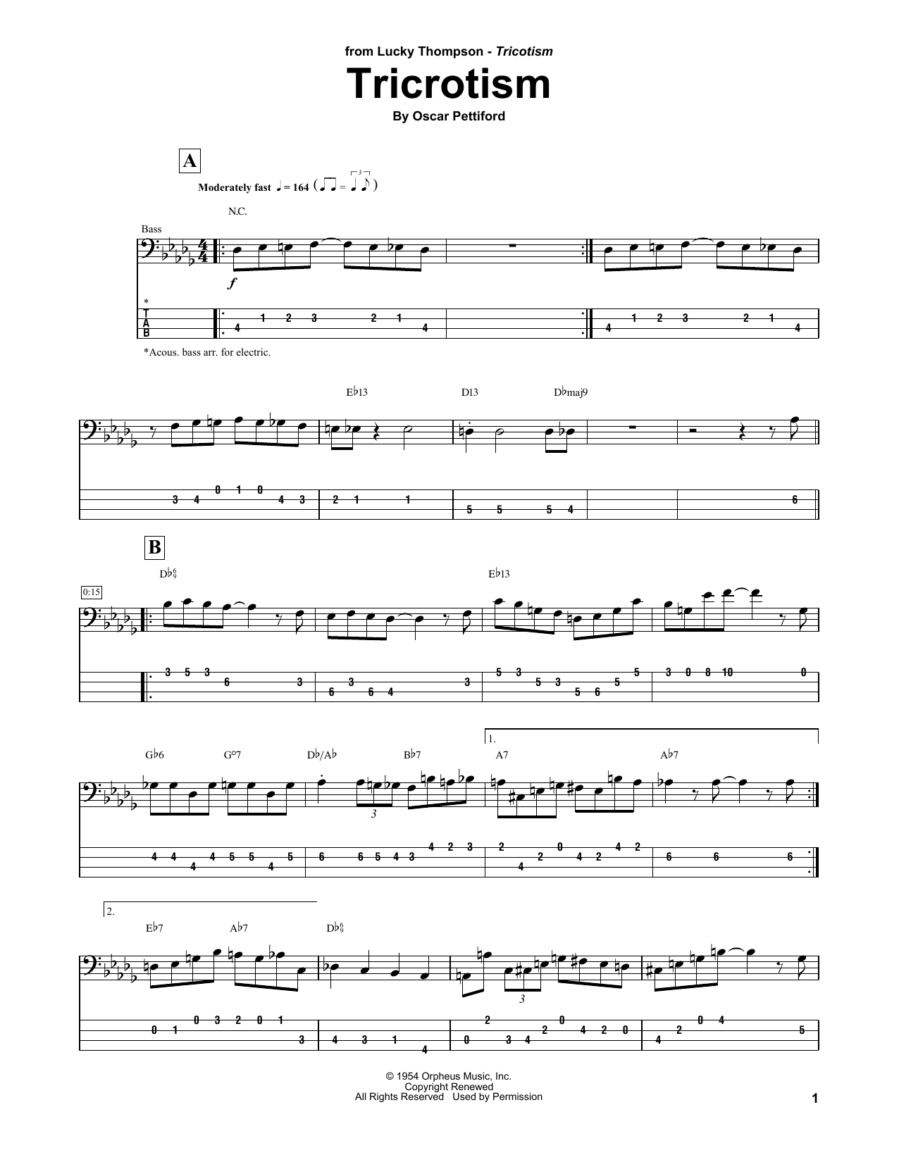 Lucky Thomspon Tricrotism Sheet Music Notes & Chords for Bass Guitar Tab - Download or Print PDF