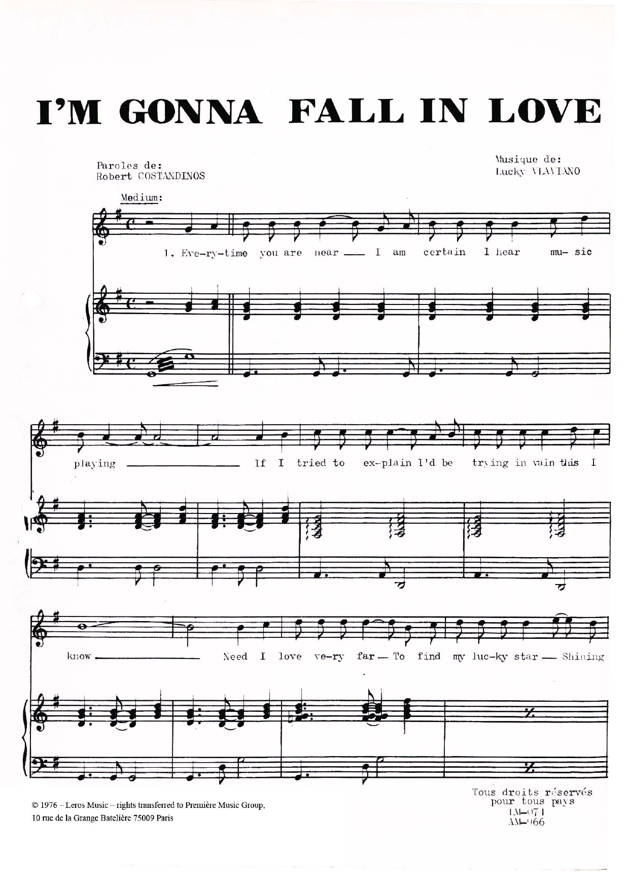 Lucky Vlaviano I'm Gonna Fall In Love Sheet Music Notes & Chords for Piano, Vocal & Guitar (Right-Hand Melody) - Download or Print PDF