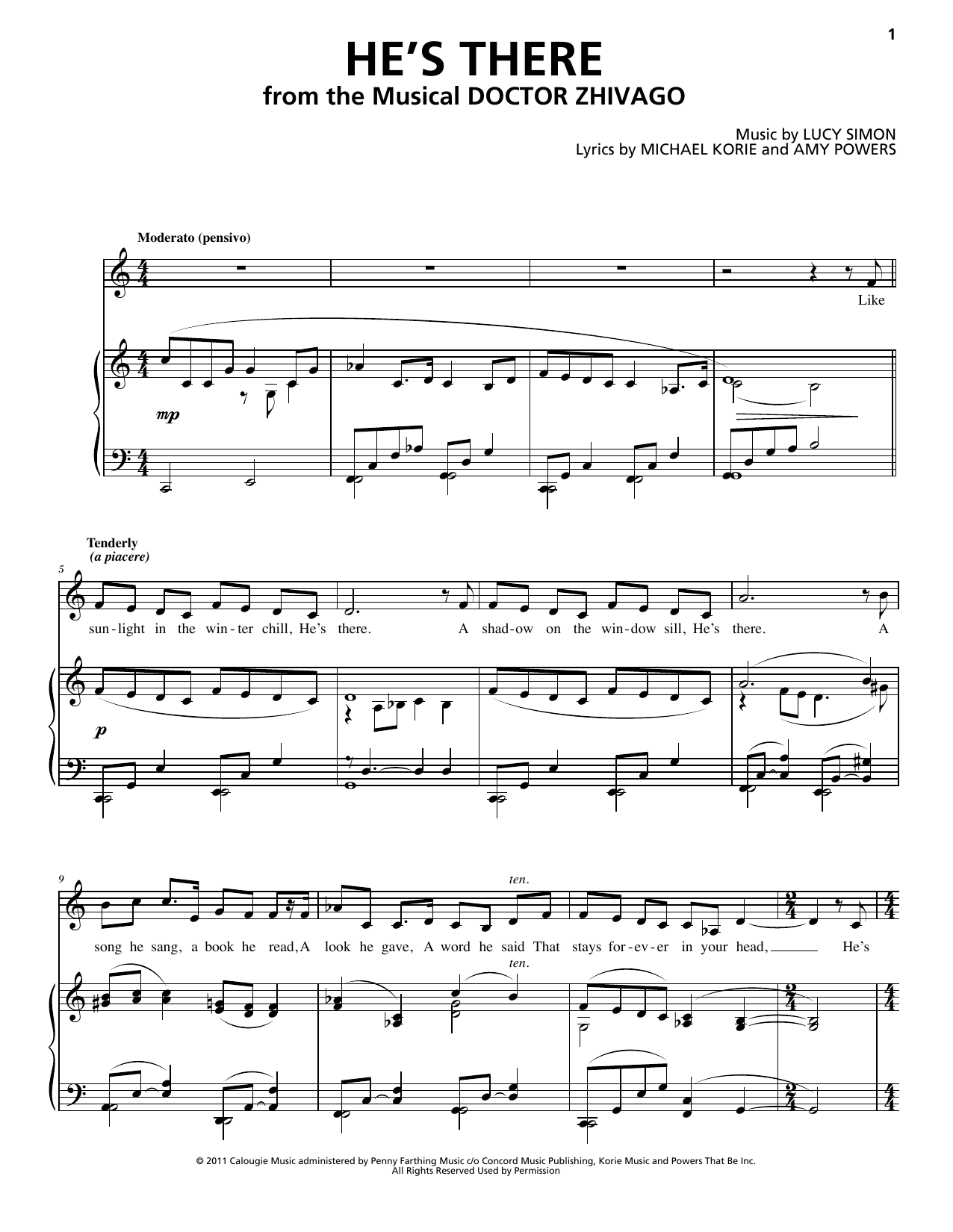 Lucy Simon, Michael Korie & Amy Powers He's There Sheet Music Notes & Chords for Piano & Vocal - Download or Print PDF