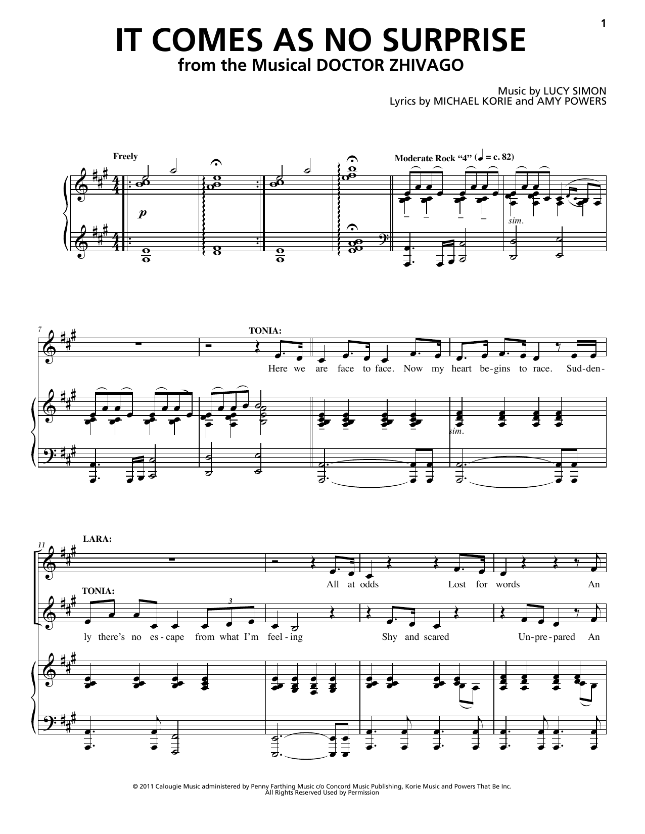 Lucy Simon, Michael Korie & Amy Powers It Comes As No Surprise Sheet Music Notes & Chords for Piano & Vocal - Download or Print PDF