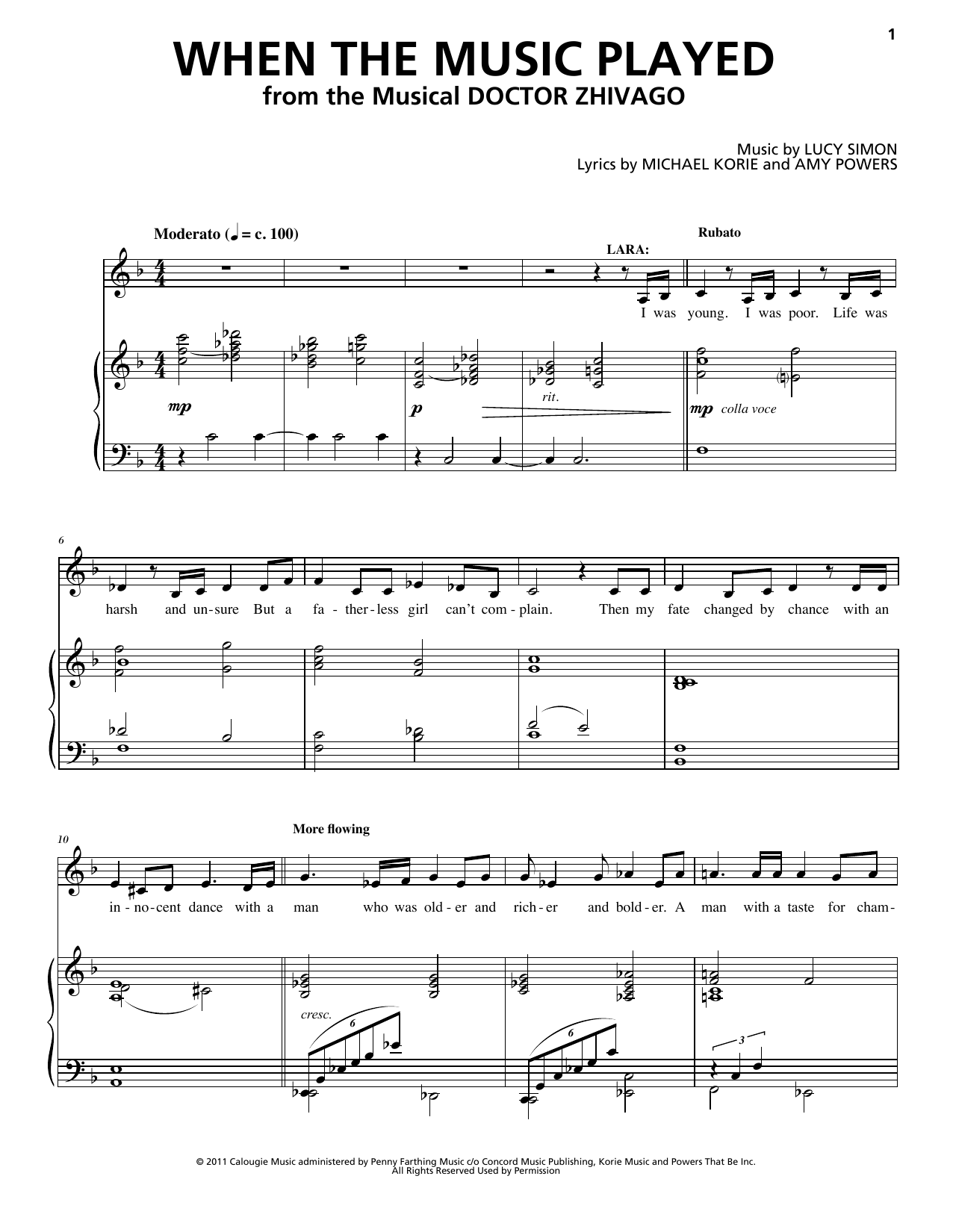 Lucy Simon, Michael Korie & Amy Powers When The Music Played (from Doctor Zhivago: The Broadway Musical) Sheet Music Notes & Chords for Piano & Vocal - Download or Print PDF