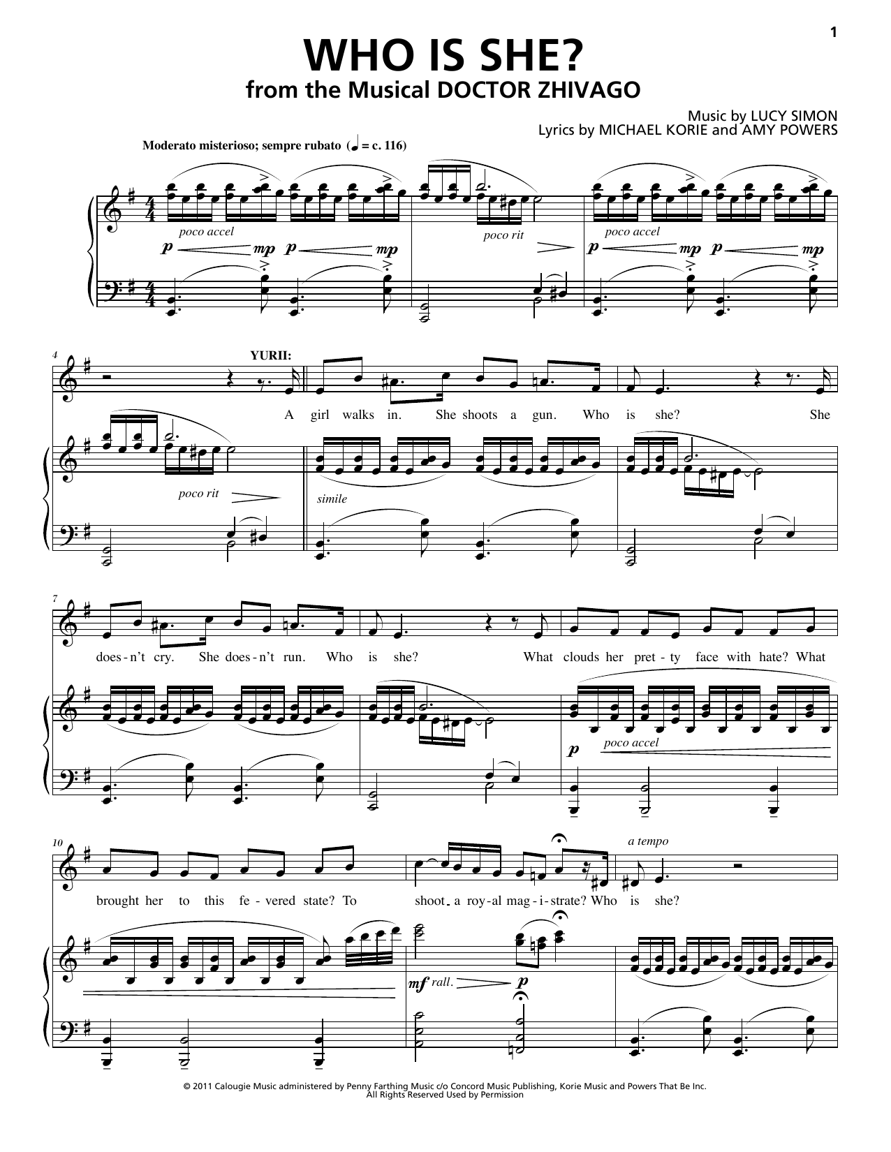Lucy Simon, Michael Korie & Amy Powers Who Is She? Sheet Music Notes & Chords for Piano & Vocal - Download or Print PDF
