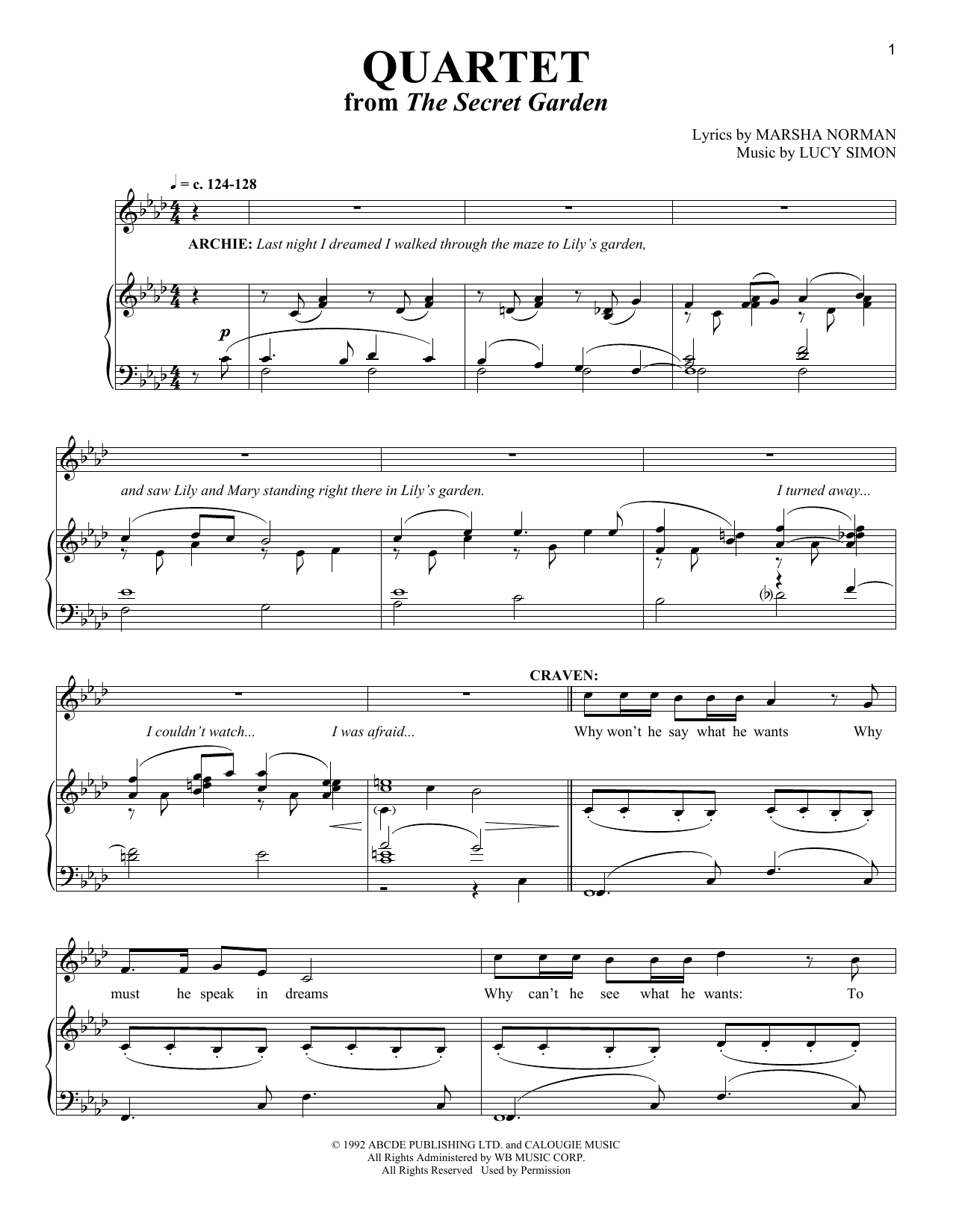 Lucy Simon Quartet Sheet Music Notes & Chords for Piano & Vocal - Download or Print PDF