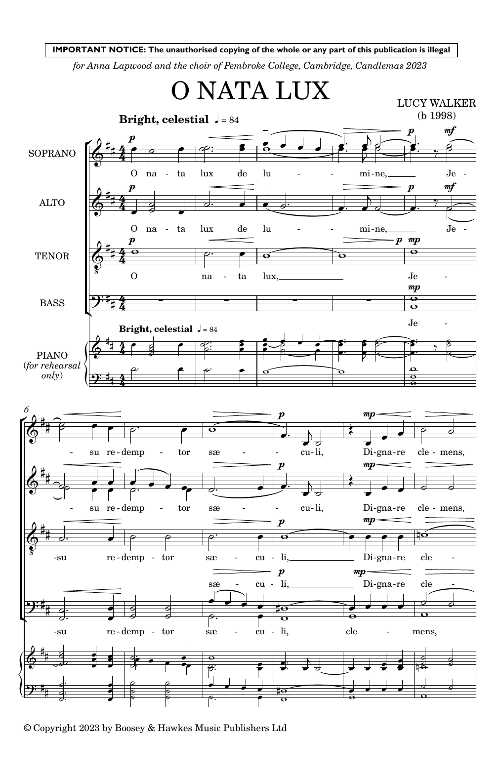 Lucy Walker O Nata Lux Sheet Music Notes & Chords for Choir - Download or Print PDF Lucy Walker O Nata Lux Sheet Music Notes & Chords for Choir - Download or Print PDF