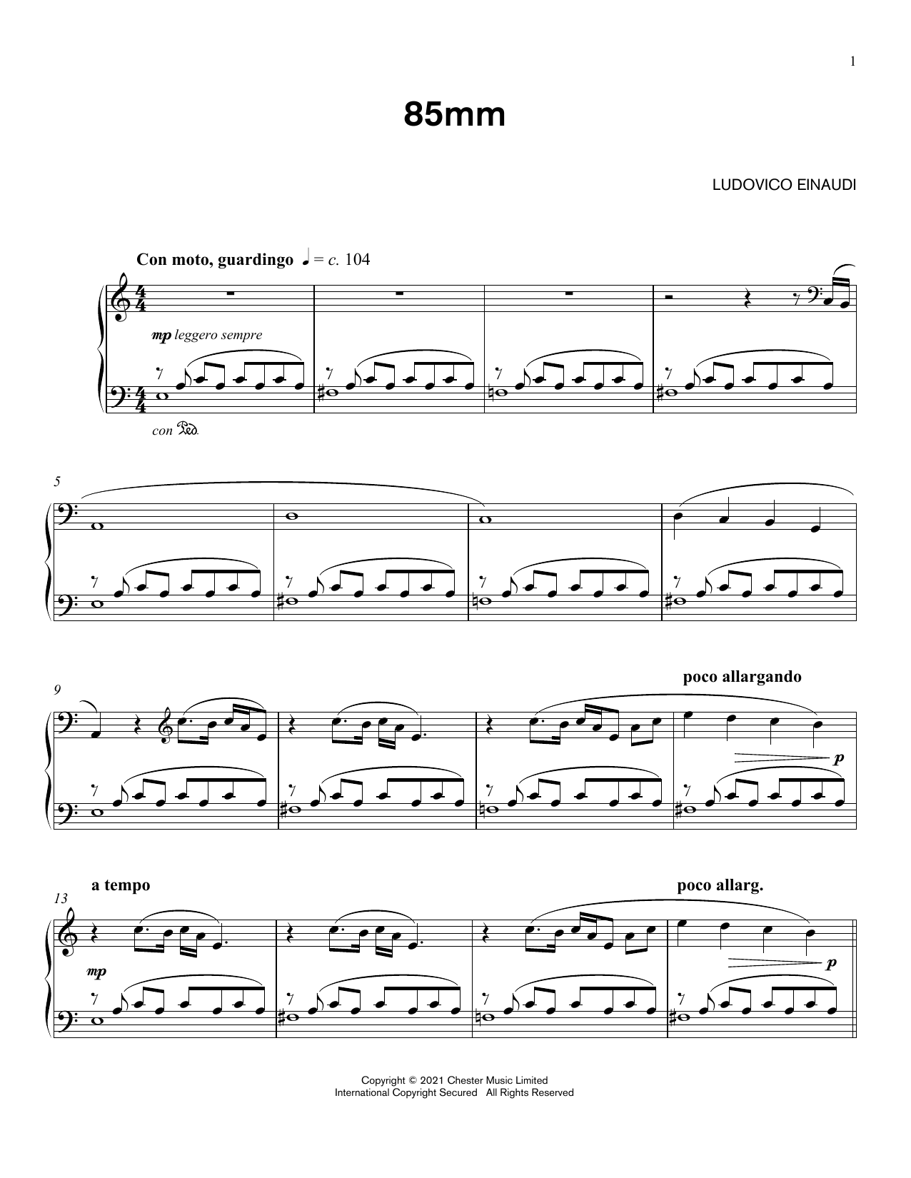 Ludovico Einaudi 85mm Sheet Music Notes & Chords for Piano Solo - Download or Print PDF