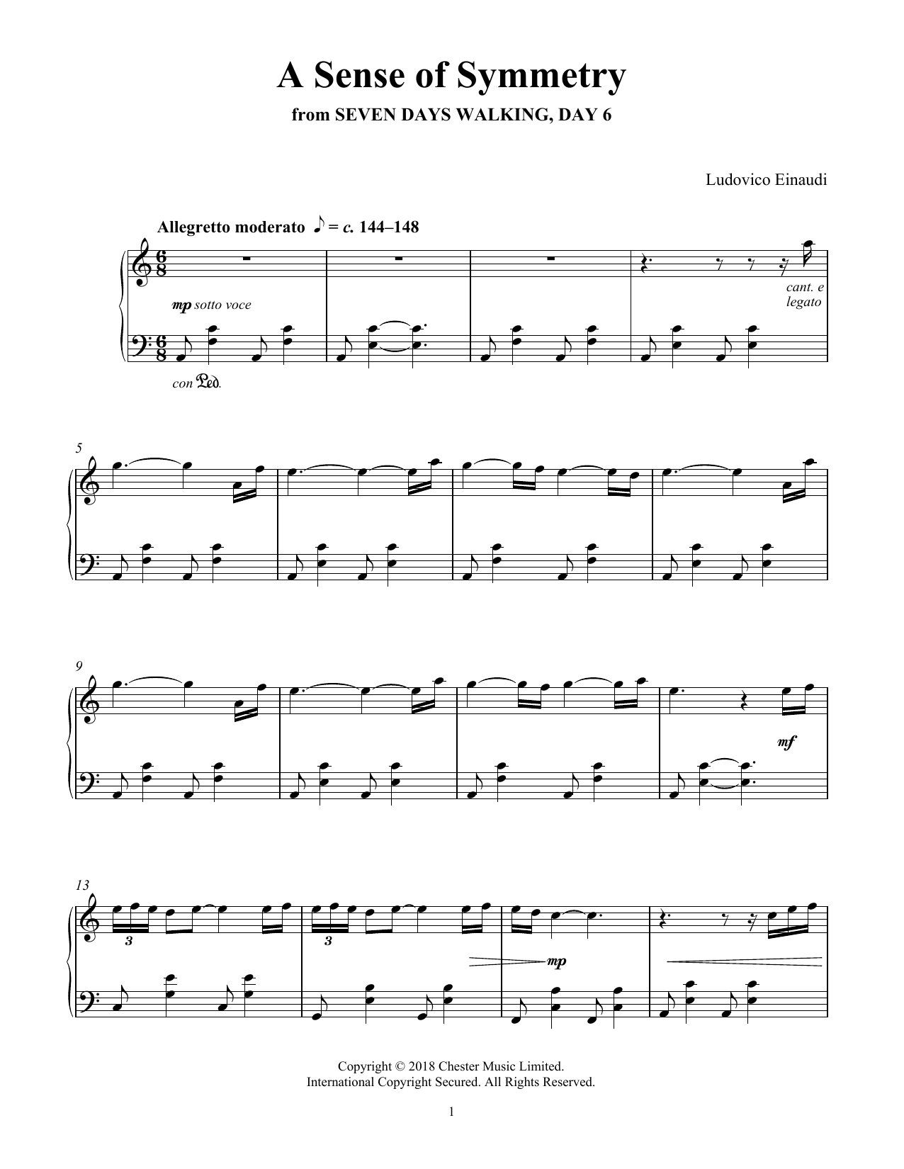 Ludovico Einaudi A Sense Of Symmetry (from Seven Days Walking: Day 6) Sheet Music Notes & Chords for Piano Solo - Download or Print PDF