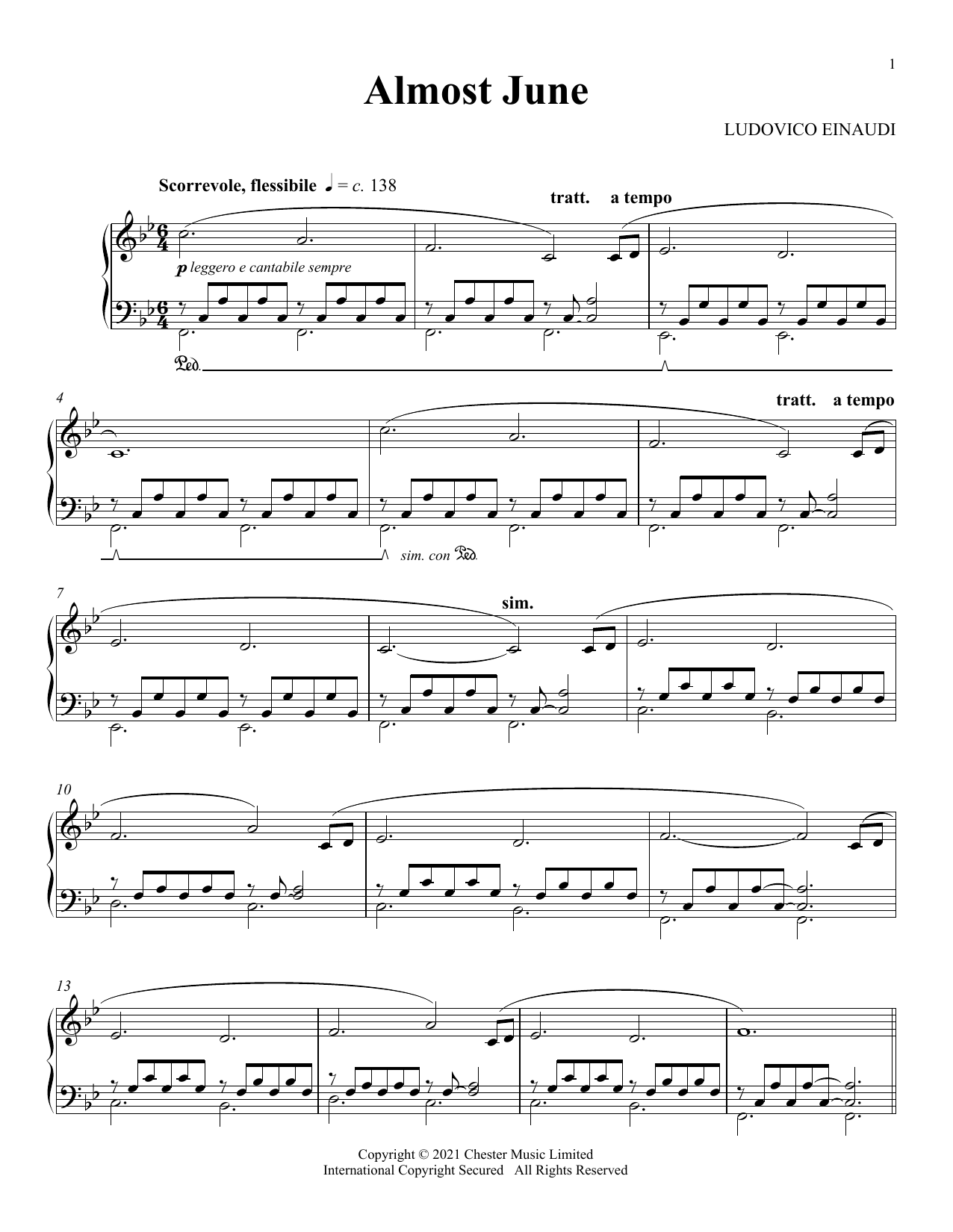 Ludovico Einaudi Almost June Sheet Music Notes & Chords for Piano Solo - Download or Print PDF