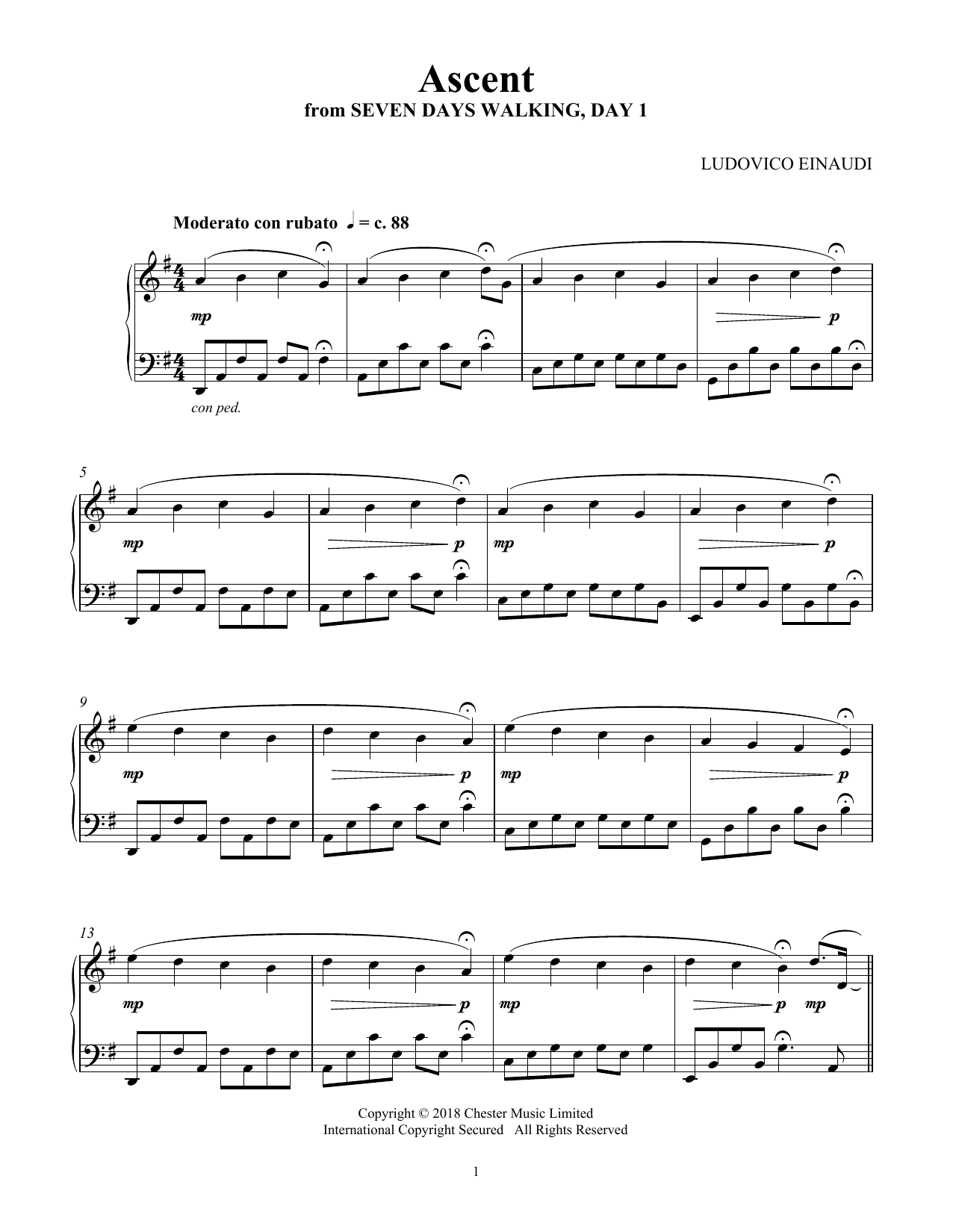 Ludovico Einaudi Ascent (from Seven Days Walking: Day 1) Sheet Music Notes & Chords for Piano Solo - Download or Print PDF