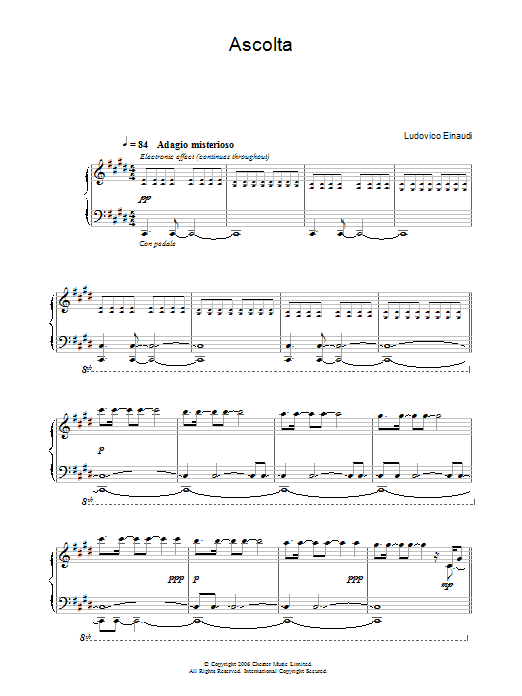 Ludovico Einaudi Ascolta Sheet Music Notes & Chords for Piano Solo - Download or Print PDF