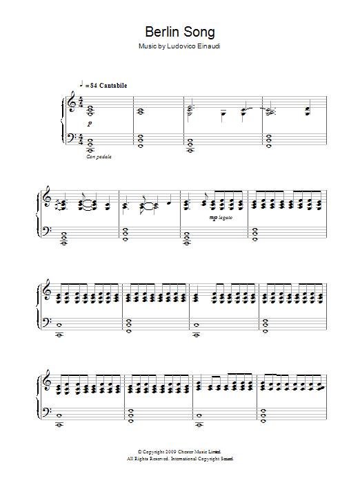 Ludovico Einaudi Berlin Song Sheet Music Notes & Chords for Piano - Download or Print PDF