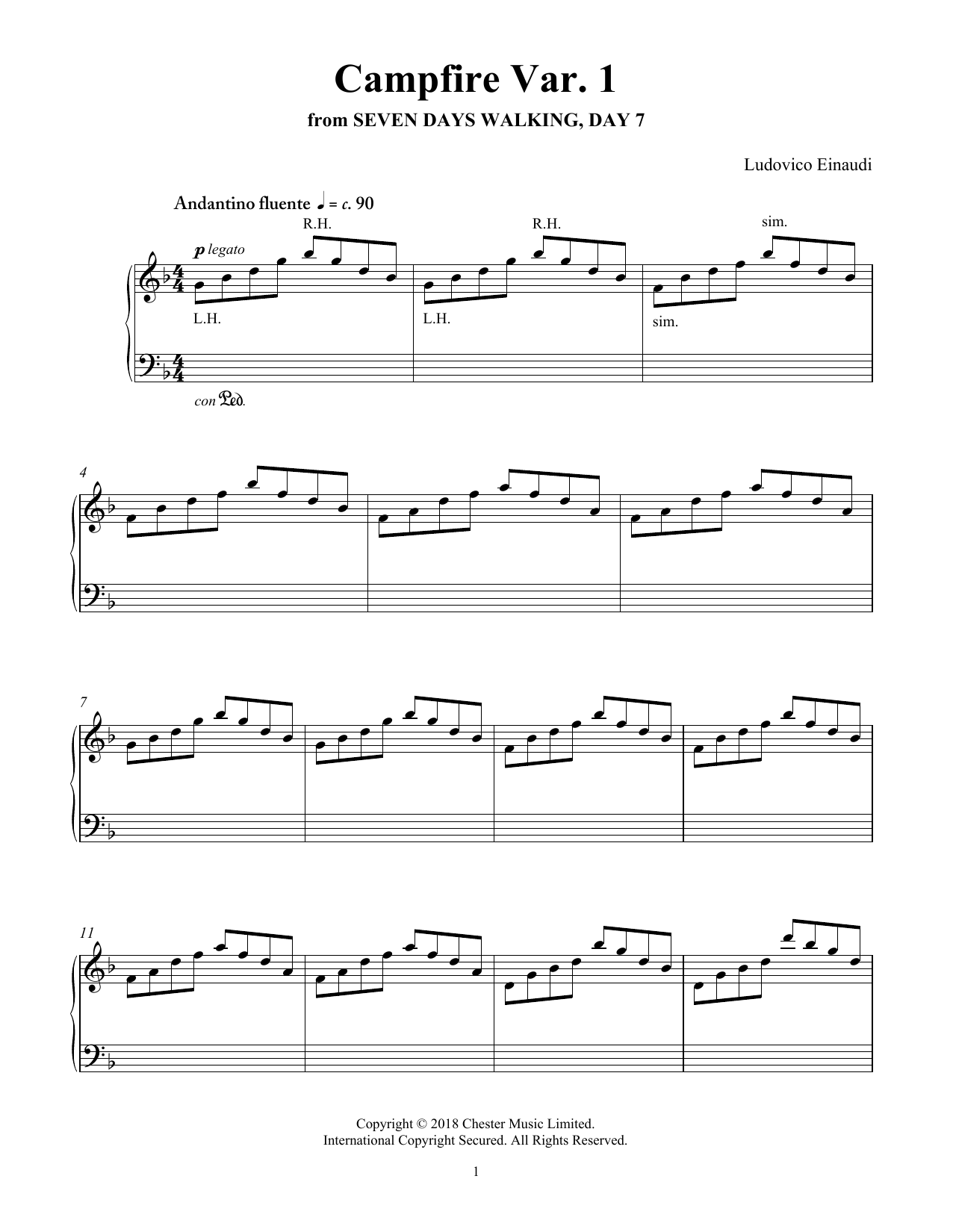Ludovico Einaudi Campfire Var. 1 (from Seven Days Walking: Day 7) Sheet Music Notes & Chords for Piano Solo - Download or Print PDF