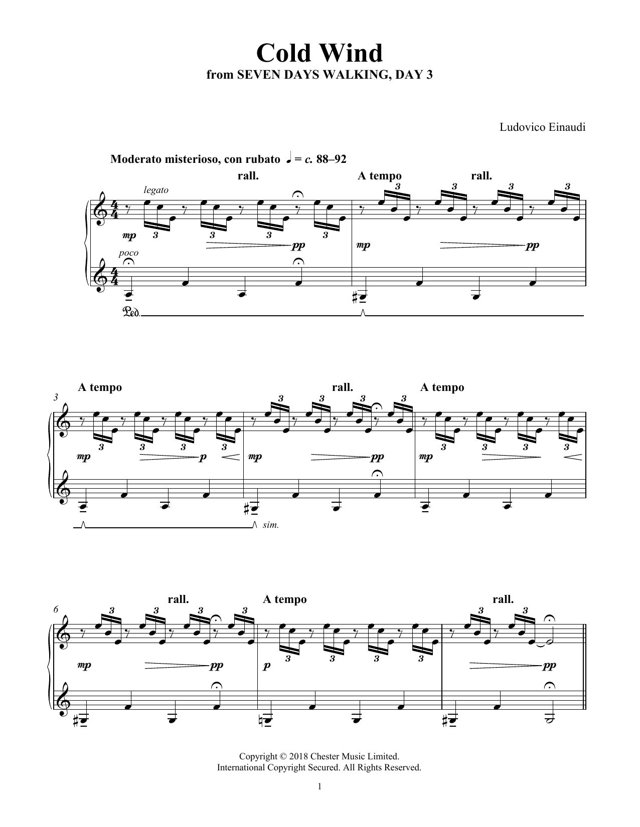 Ludovico Einaudi Cold Wind (from Seven Days Walking: Day 3) Sheet Music Notes & Chords for Piano Solo - Download or Print PDF