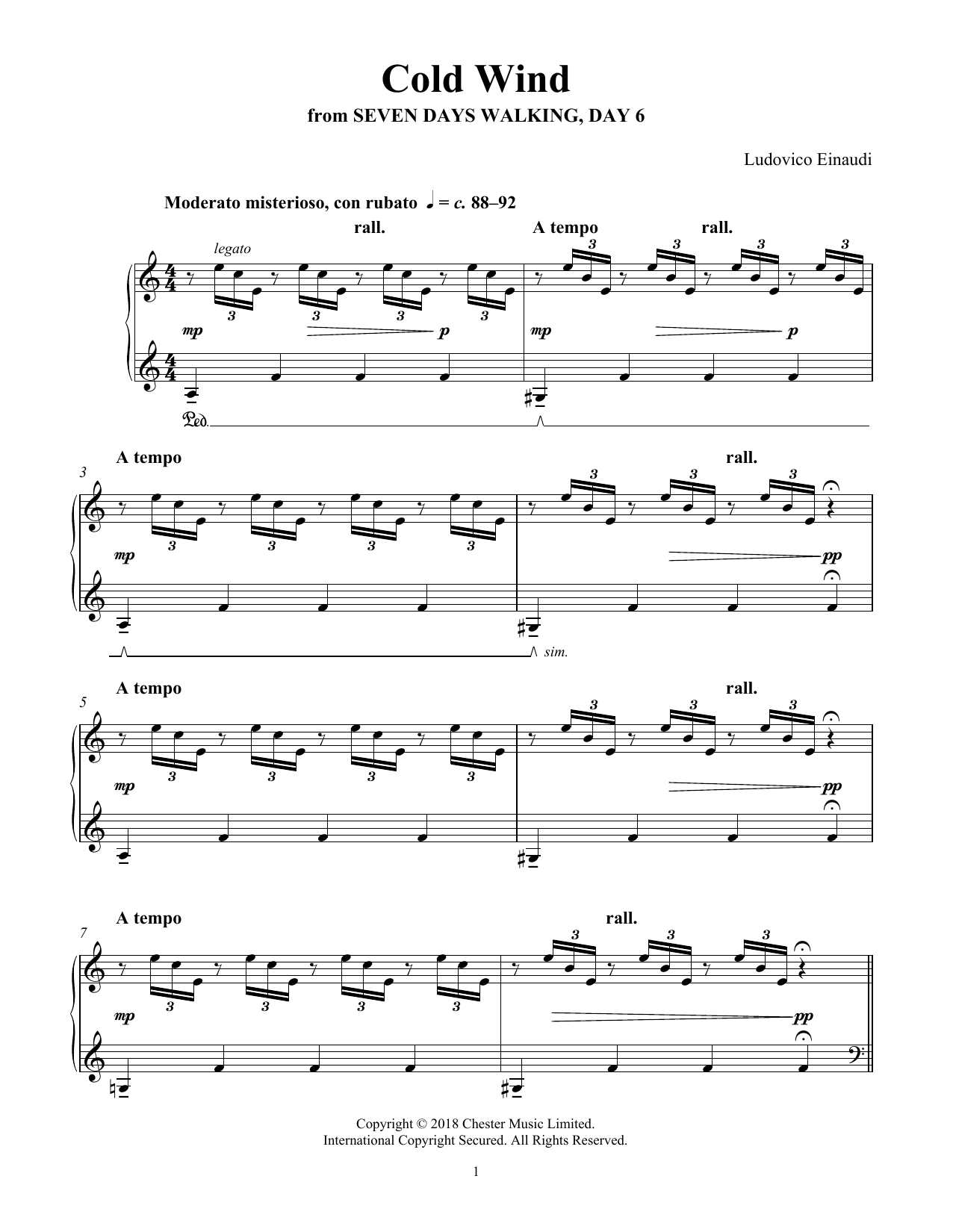 Ludovico Einaudi Cold Wind (from Seven Days Walking: Day 6) Sheet Music Notes & Chords for Piano Solo - Download or Print PDF