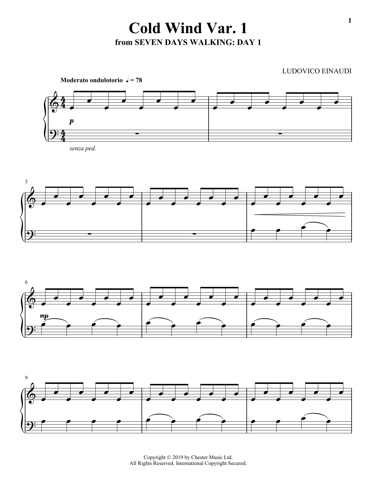Ludovico Einaudi Cold Wind Var. 1 (from Seven Days Walking: Day 1) Sheet Music Notes & Chords for Piano Solo - Download or Print PDF
