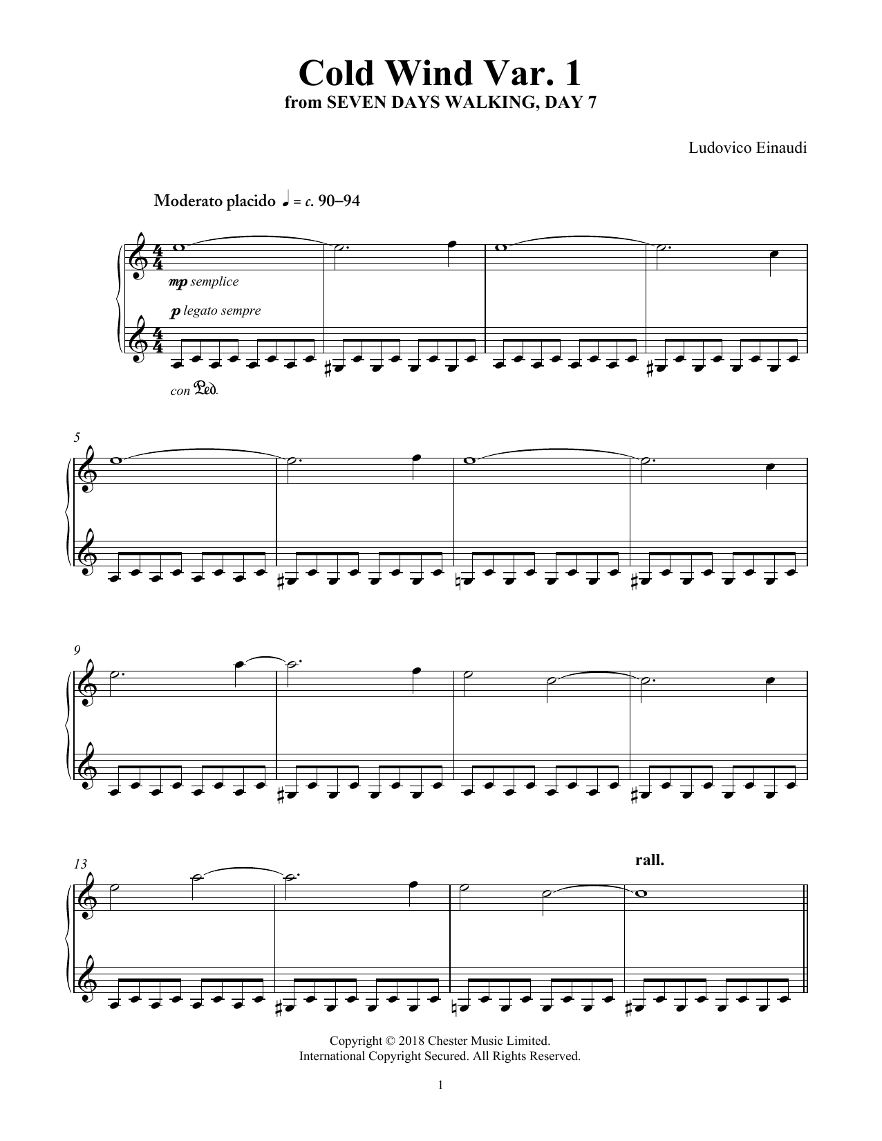 Ludovico Einaudi Cold Wind Var. 1 (from Seven Days Walking: Day 7) Sheet Music Notes & Chords for Piano Solo - Download or Print PDF