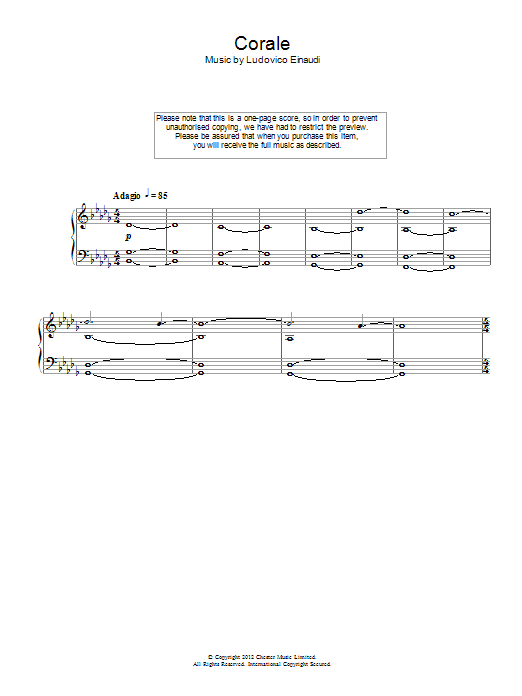 Ludovico Einaudi Corale Sheet Music Notes & Chords for Piano - Download or Print PDF