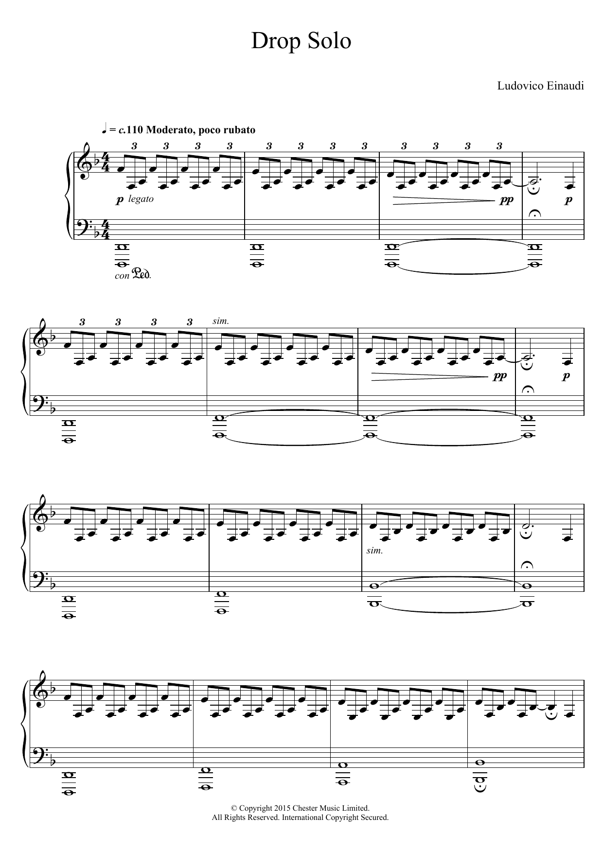 Ludovico Einaudi Drop Solo Sheet Music Notes & Chords for Piano - Download or Print PDF