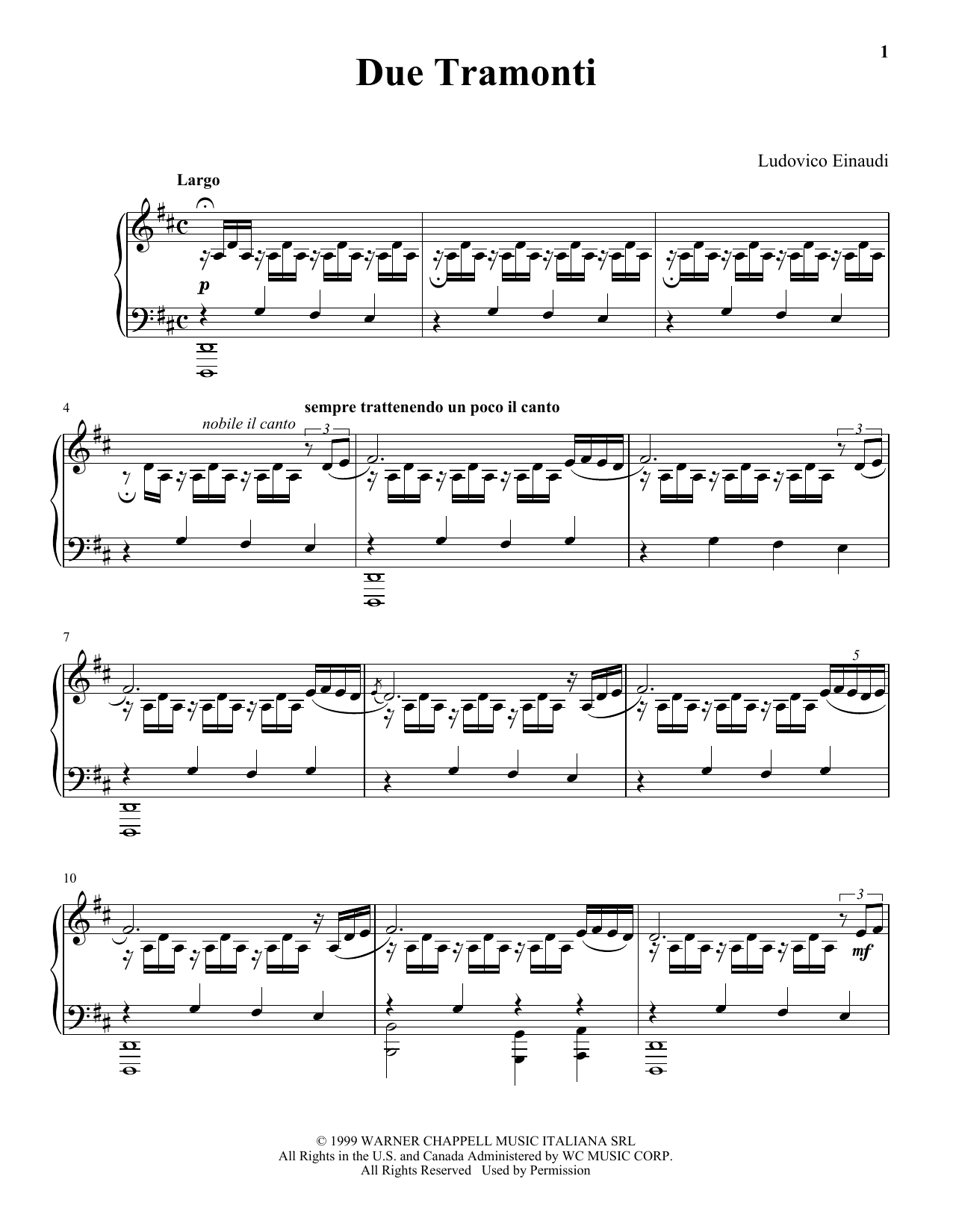 Ludovico Einaudi Due Tramonti Sheet Music Notes & Chords for Piano Solo - Download or Print PDF